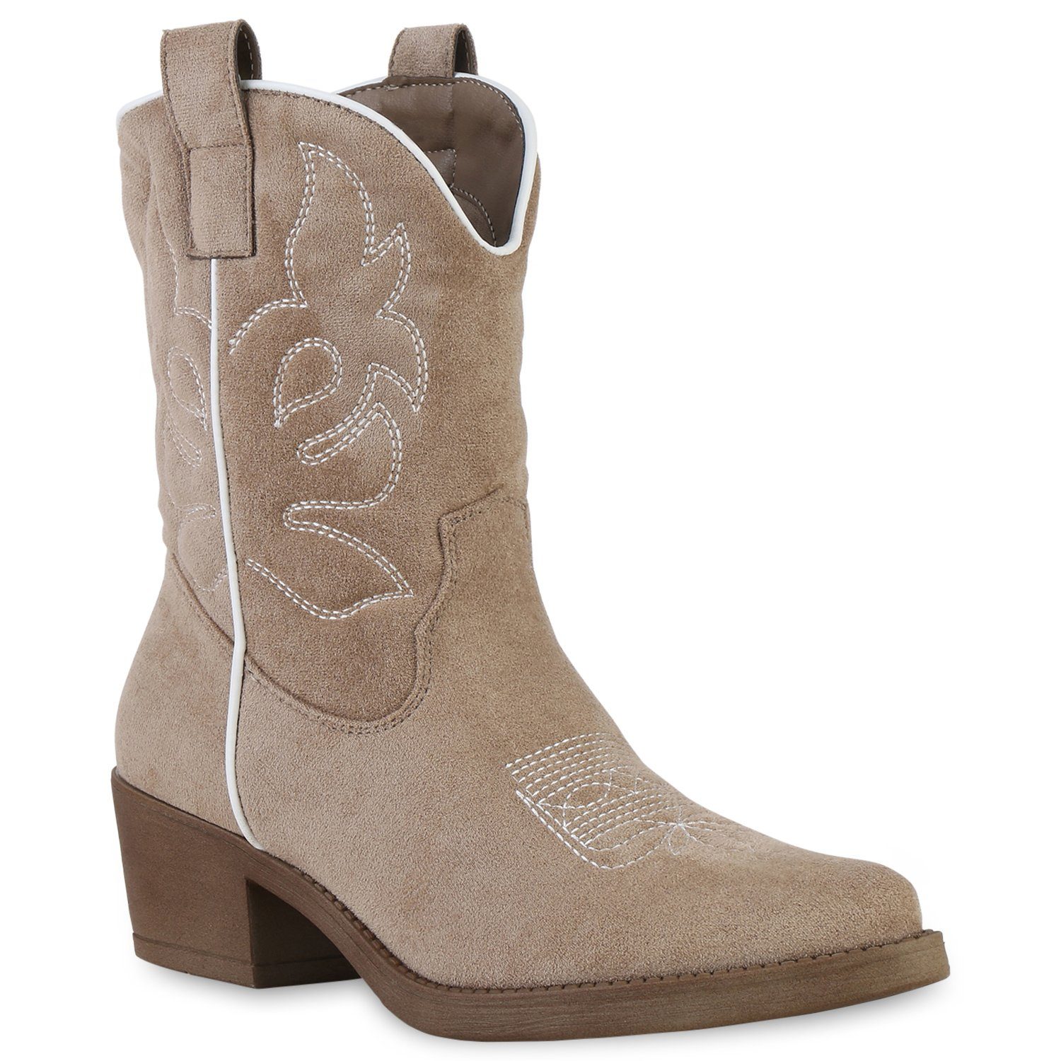 VAN HILL 840203 Cowboy Boots Schuhe Khaki Velours | Cowboy-Boots