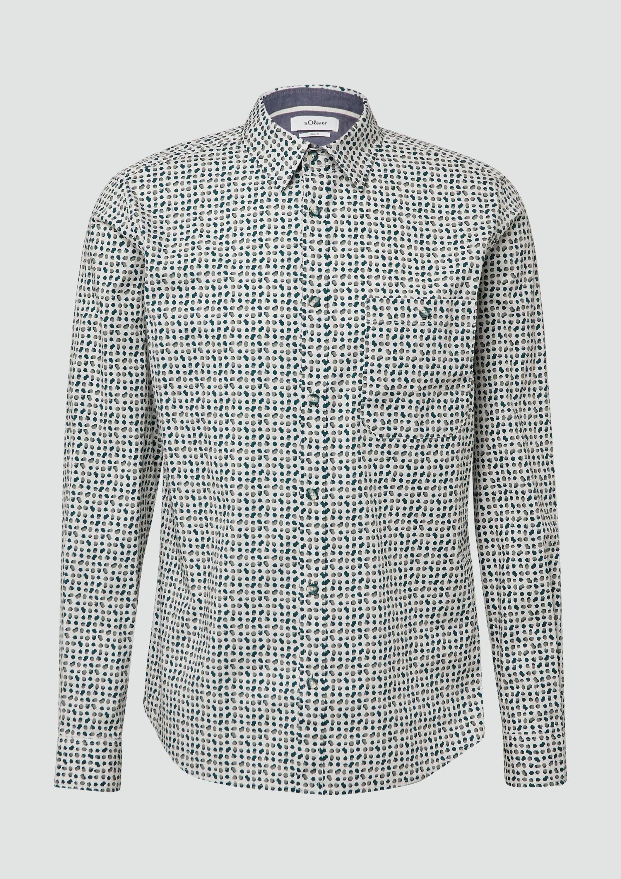 s.Oliver Langarmhemd Hemd Slim Fit: Gemustertes Hemd aus Baumwollstretch