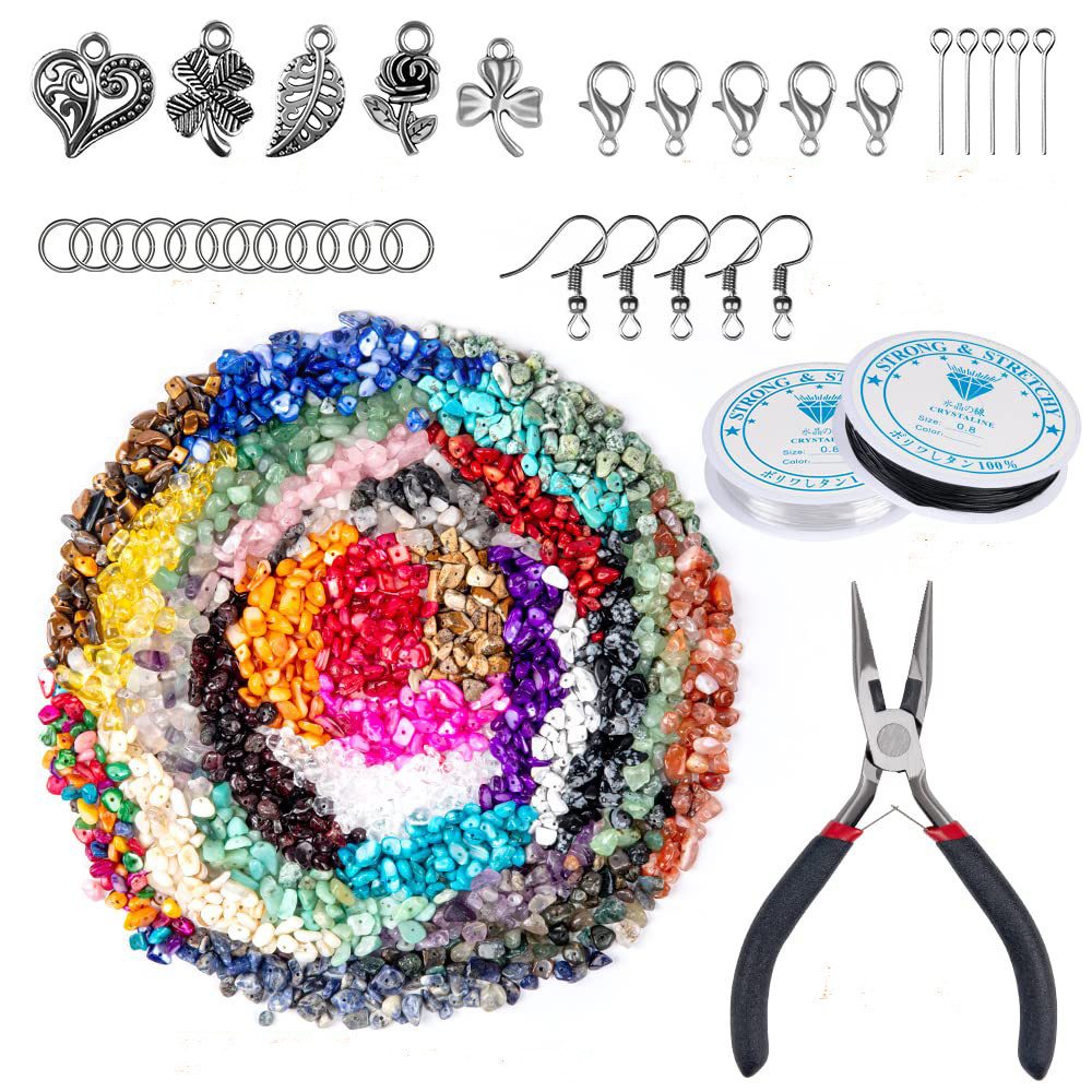 CLTYQ Ketten und Armband Set 24 Farben Natürliche Edelstein-Perlen,5–7 mm Steinperlen, 1073 Stück (1073-tlg), DIY-Set,Ohrringe und Schmuckherstellung,unregelmäßige Edelstein