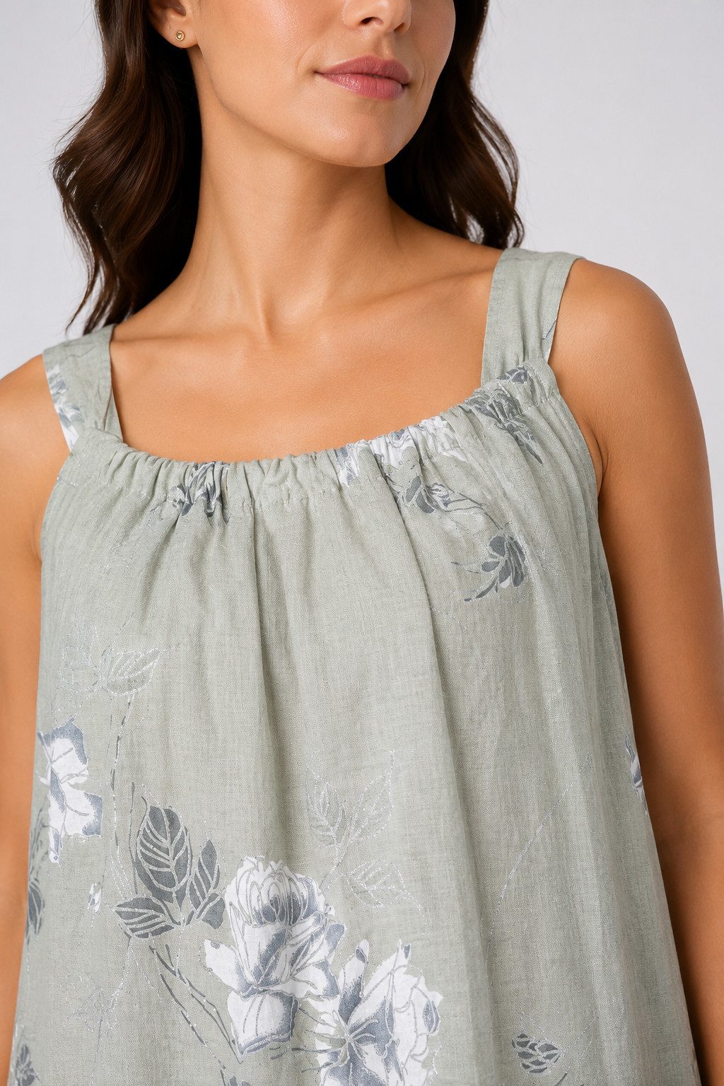 ITALY VIBES Sommerkleid - Maxikleid Leinen Rosenmuster - Lockeres Kleid Damen ONE SIZE - passend für Größen M bis XL