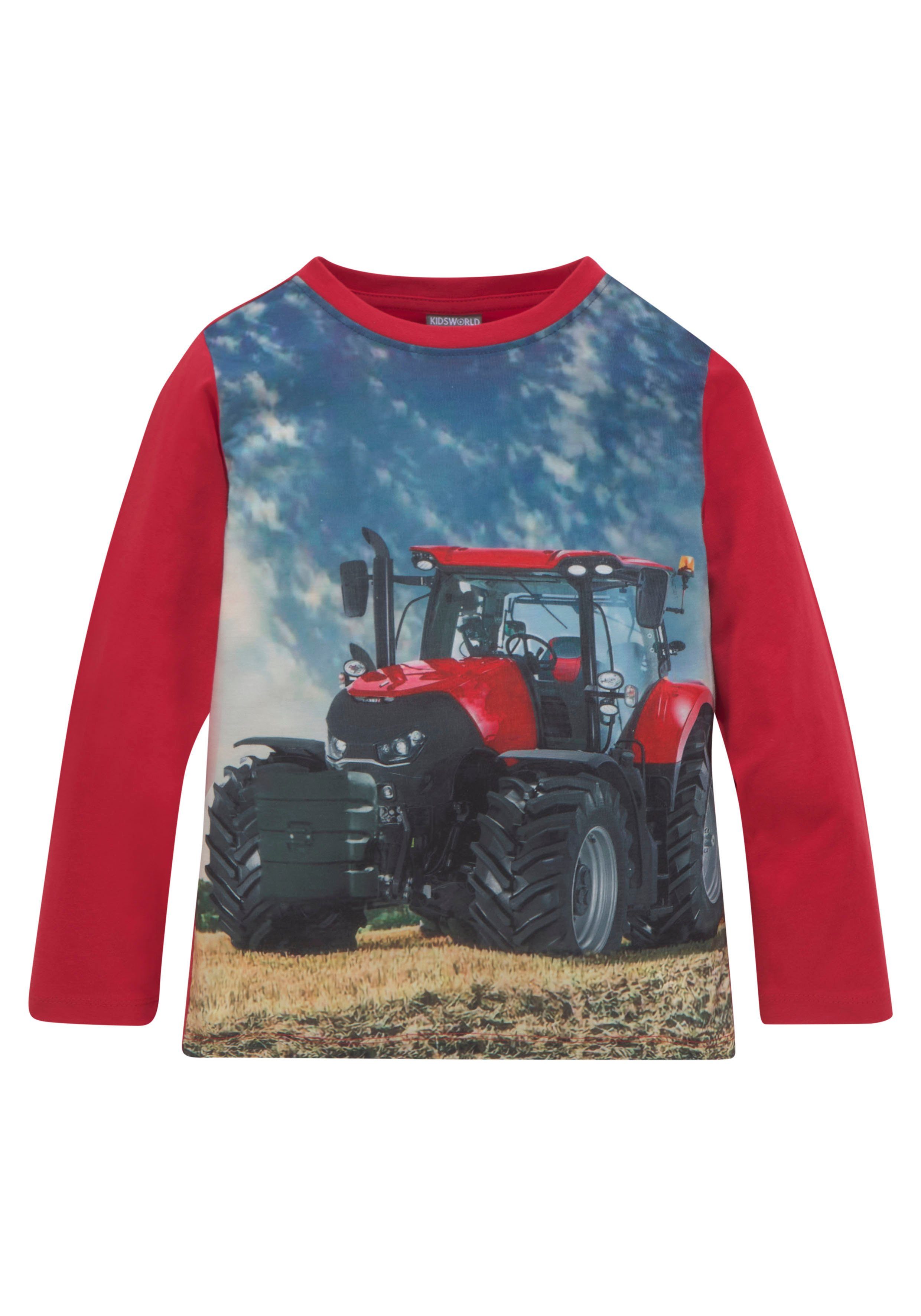 KIDSWORLD Langarmshirt 1x Traktoren Fotodruck mit 2-tlg) (Packung