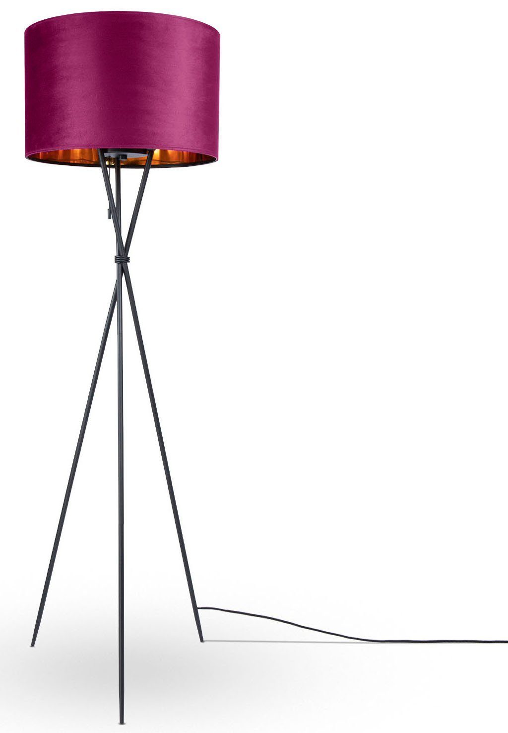Leuchtmittel, Höhe Color, Paco Home Dreibein uni Kate E27 ohne Filigran 177,5cm Velour Stehlampe Standleuchte Wohnzimmer