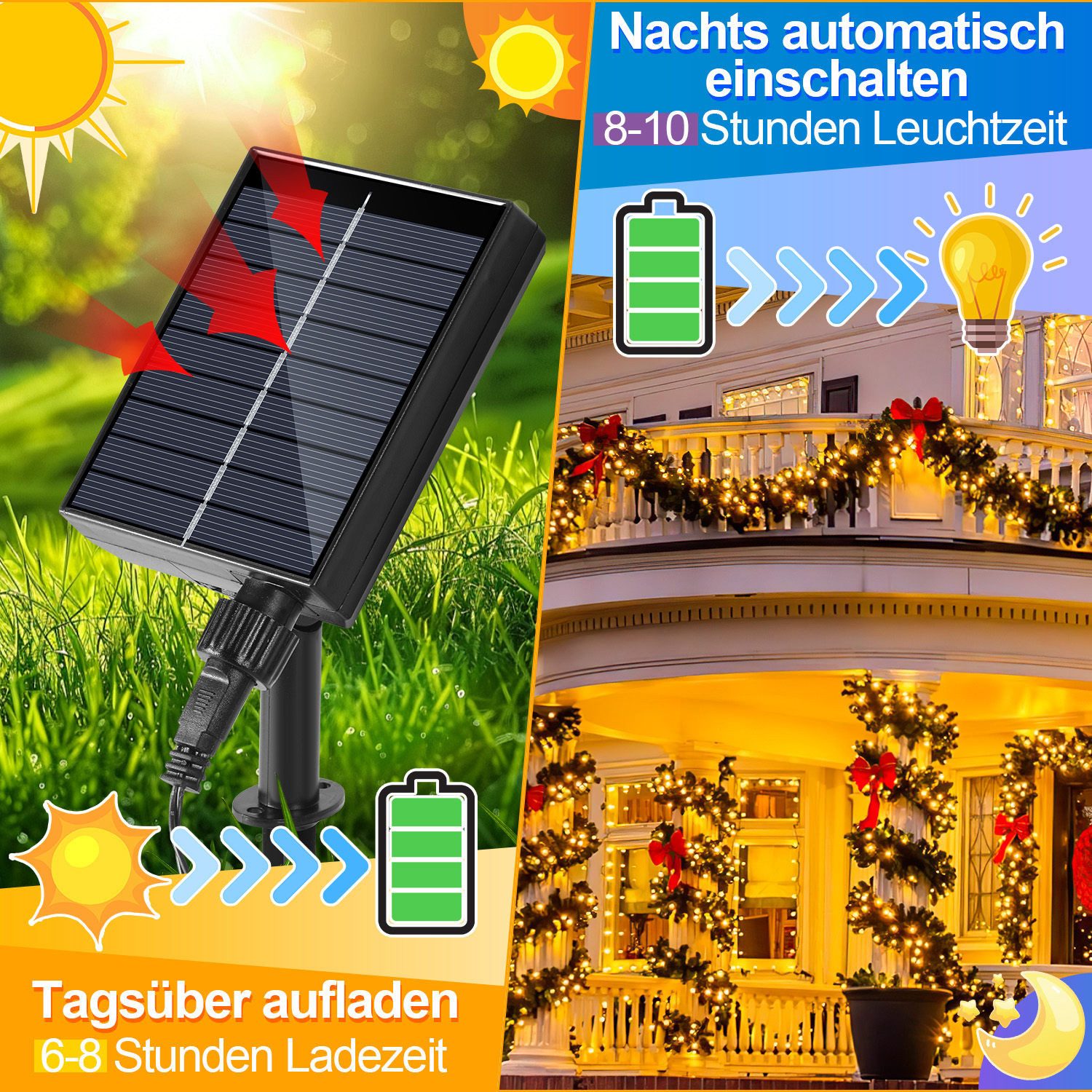 Clanmacy LED-Lichterkette 30M 300 LED Solar Lichterkette Solarleuchte Außen Garten Warmweiß, Wasserdicht