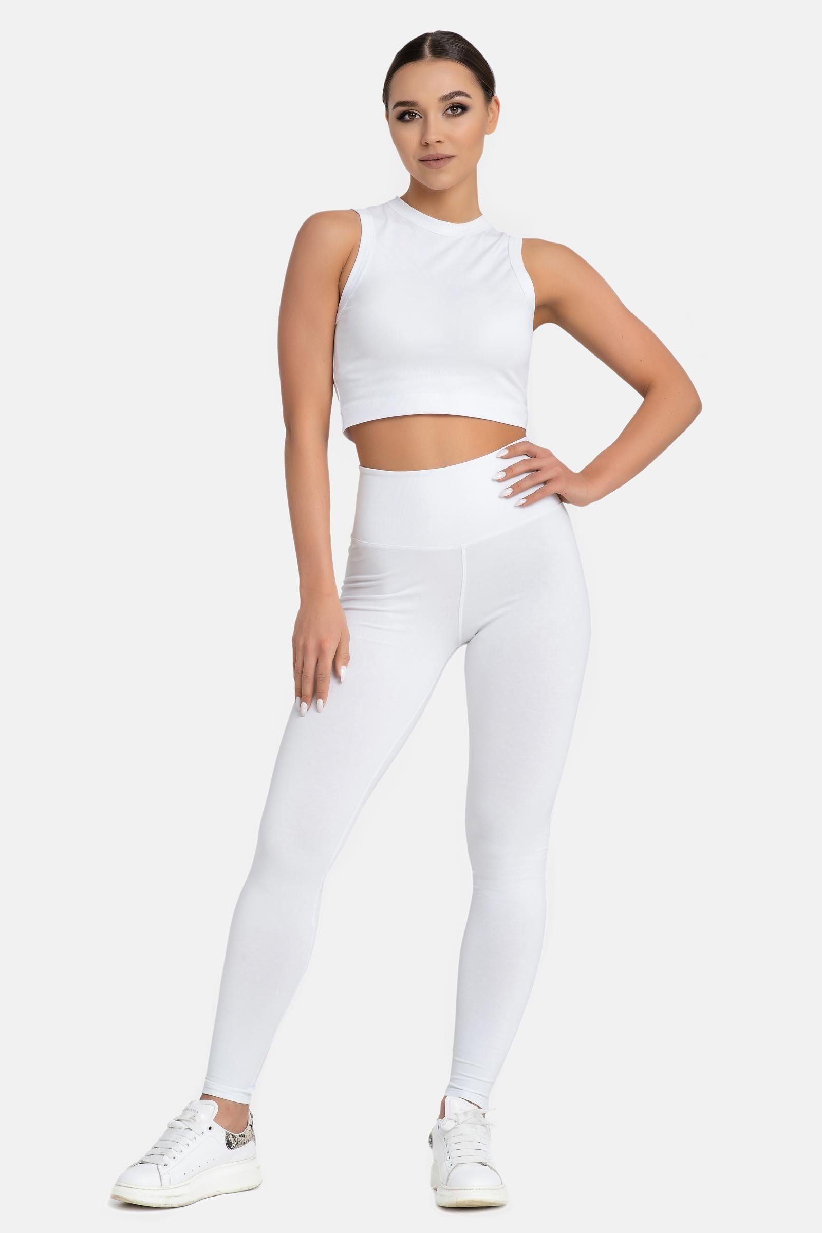 Evoni Leggings für Damen lang blickdicht weiß