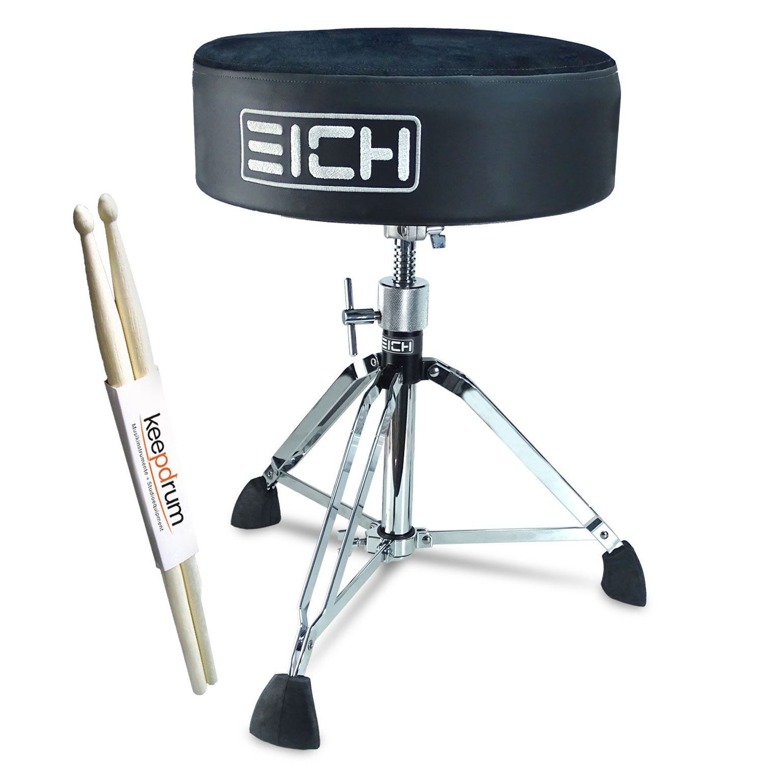 Eich Amplification Schlagzeug Eich DBC400R-SEL Subwoofer-Hocker Velours Extra Low mit Drumsticks,Set, Hocker mit Bass-Shaker, Macht tiefe Frequenzen spürbar durch Vibration
