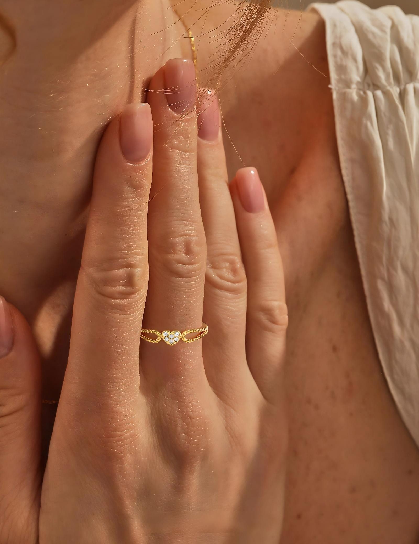 Jumpeak Diamantring Diamantringe für Damen, 585er-Goldringe für Damen, Herzringe, Eheringe, Ring für den Ringfinger, Ring aus echtem Gold, Geburtstagsgeschenk