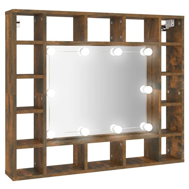 vidaXL Badezimmerspiegelschrank Spiegelschrank mit LED Räuchereiche 91x15x76,5 cm