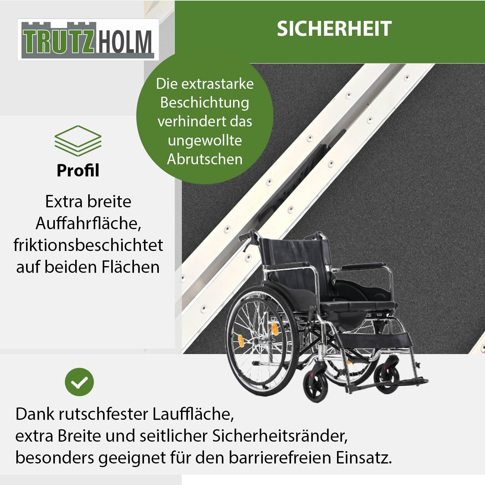 TRUTZHOLM Auffahrrampe Rollstuhlrampe klappbar Traglast 272 kg Länge 122cm Alu mit Tragegriff (1-St), Friktionsbeschichtete, 72,5 cm breite Lauffläche, platzspa – Bild 5 von 5