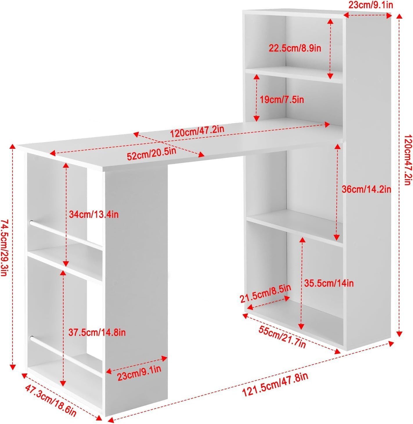EUGAD Schreibtisch (1-St), Eckschreibtisch mit Regalen und Stauraum