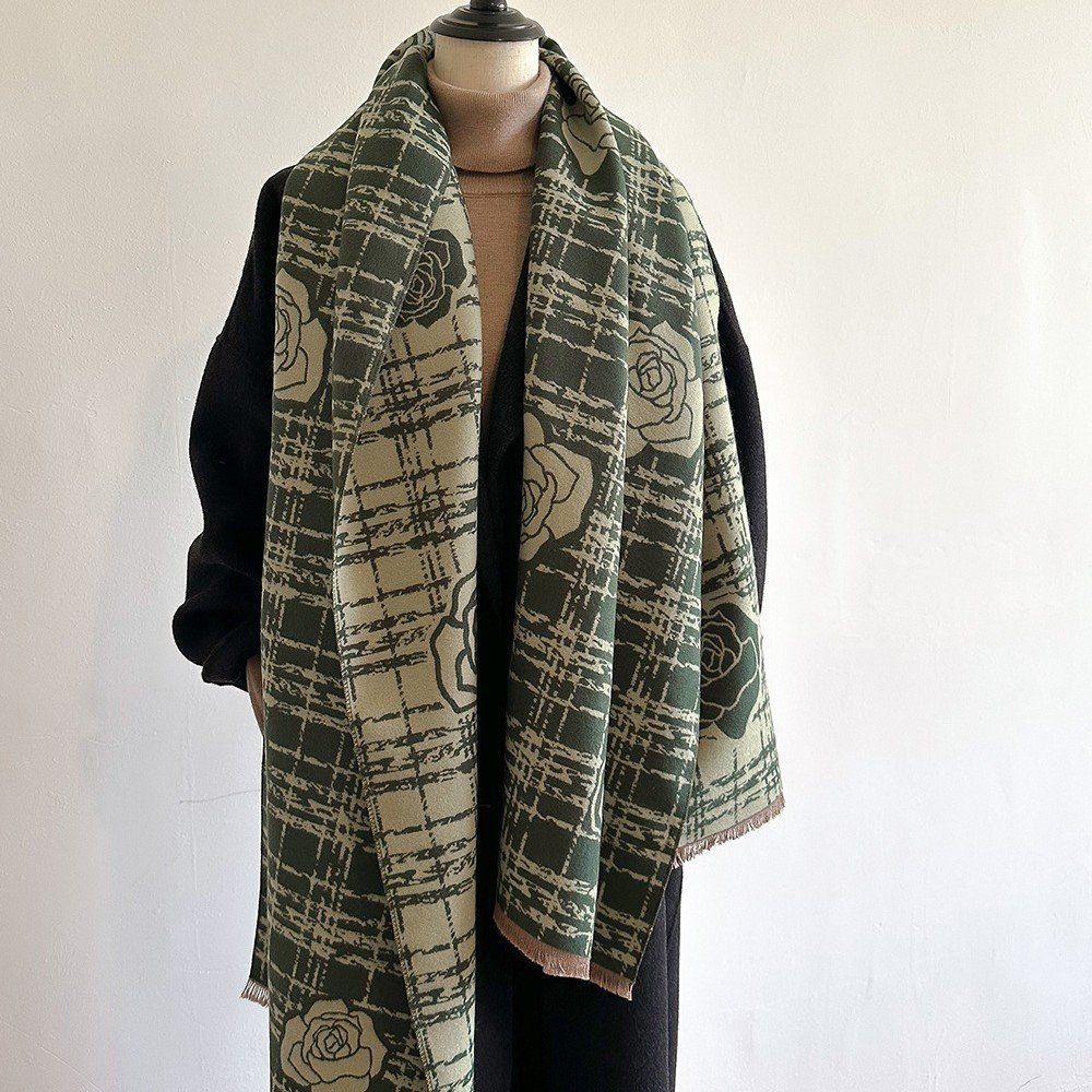 Kamelien-Schal 180*65cm Modeschal Modeschal vidaXL grün Fransen Damen Weicher mit Schal,