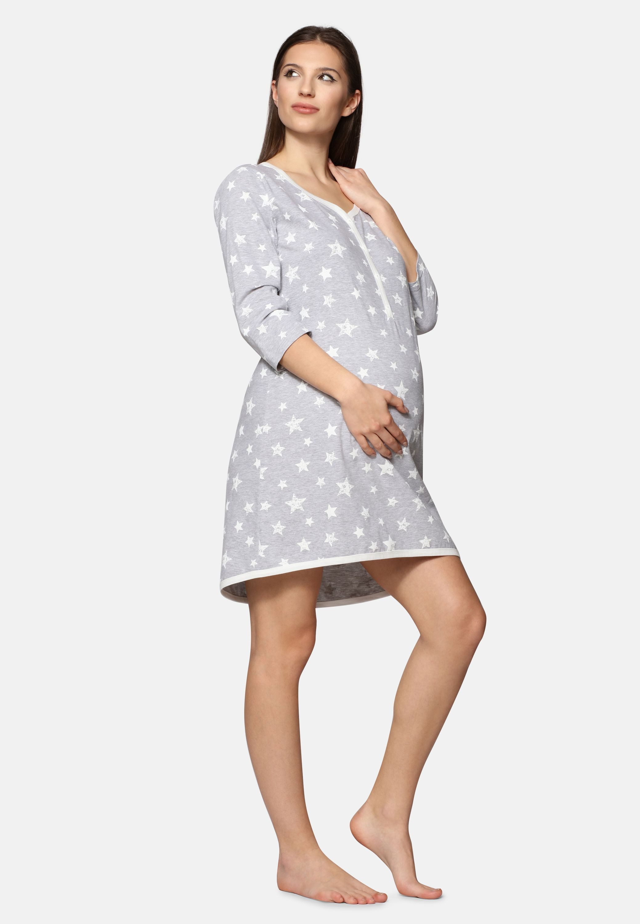 Be Mammy Umstandsnachthemd Damen Umstands Nachthemd mit Stillfunktion BE20-176 (1-tlg)