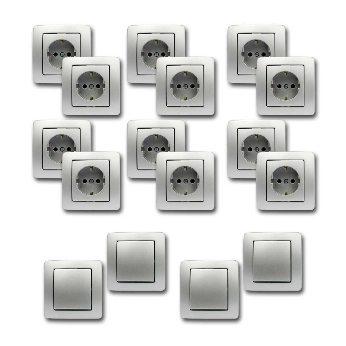 TEM EKONOMIK Starter-Kit, 16er Set, UP, silber Unterputzschalter