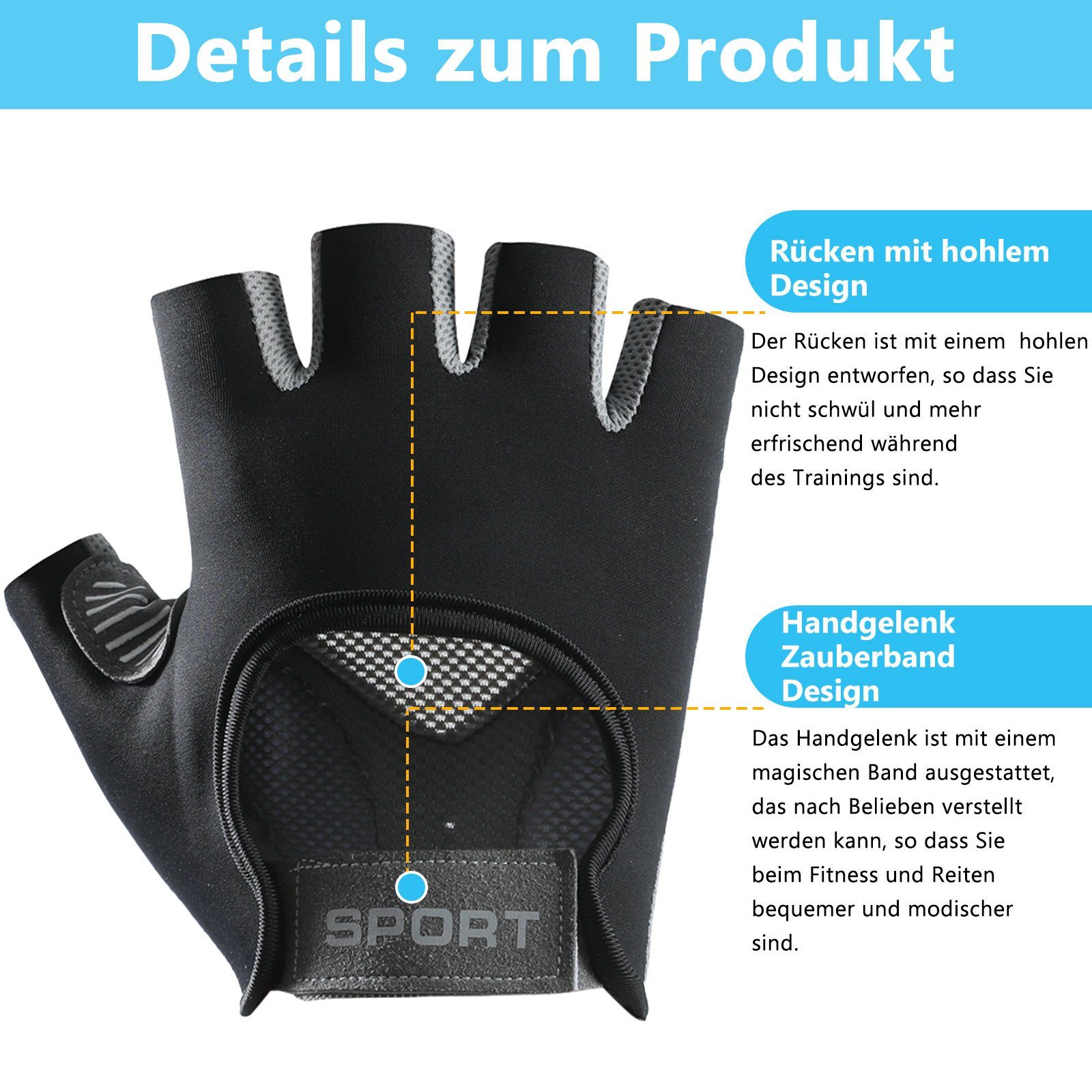 BTTO Hsch. Trainingshandschuhe Fitness Handschuhe,Sporthandschuhe,Trainingshandschuhe mit Palm Schutz Rutschfest Gewichtheben Handschuhe,Extra Leicht und Atmungsaktiv