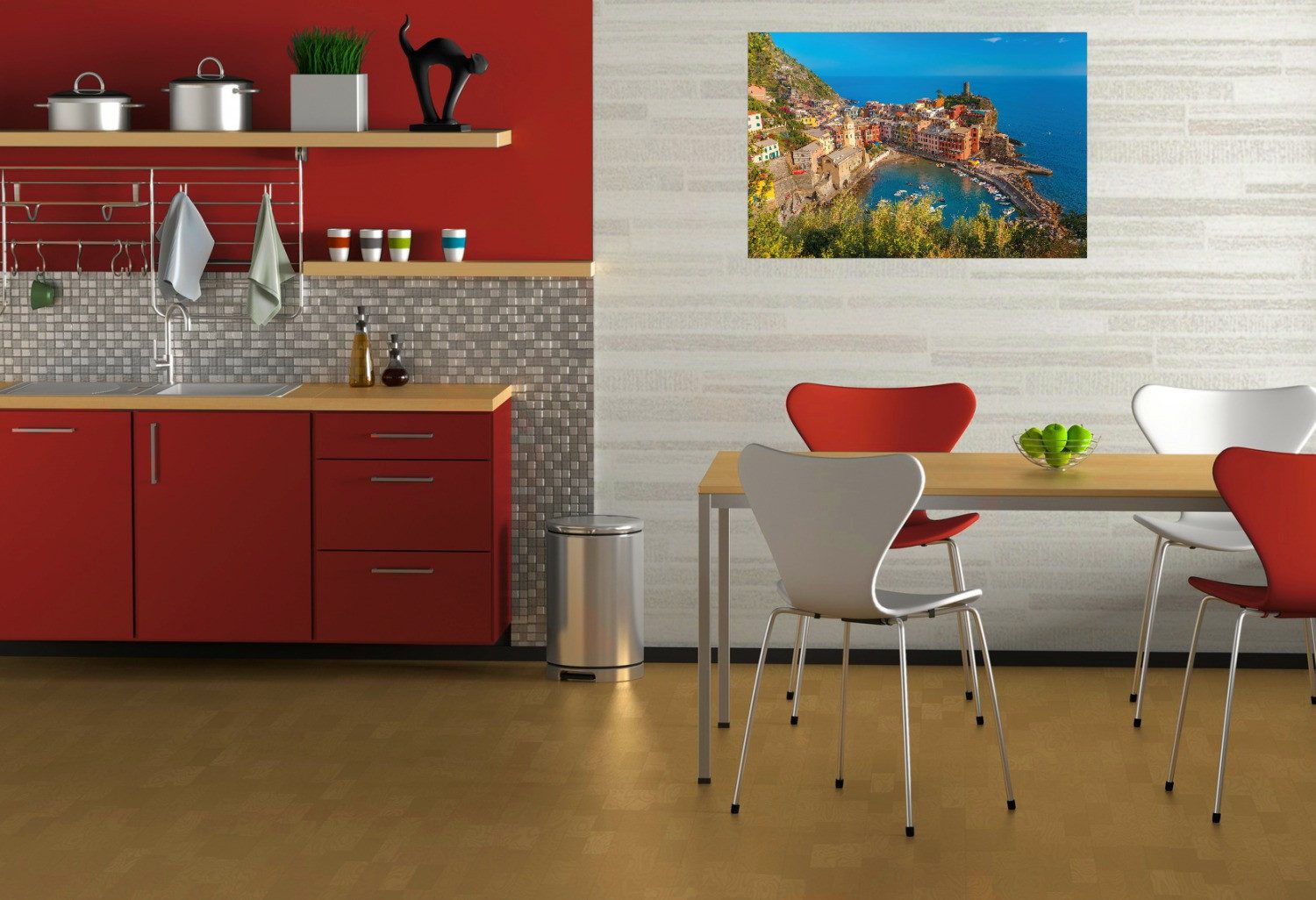 Wallario Wandfolie, Farbenfrohes Küstendorf am Mittelmeer, in verschiedenen Ausführungen