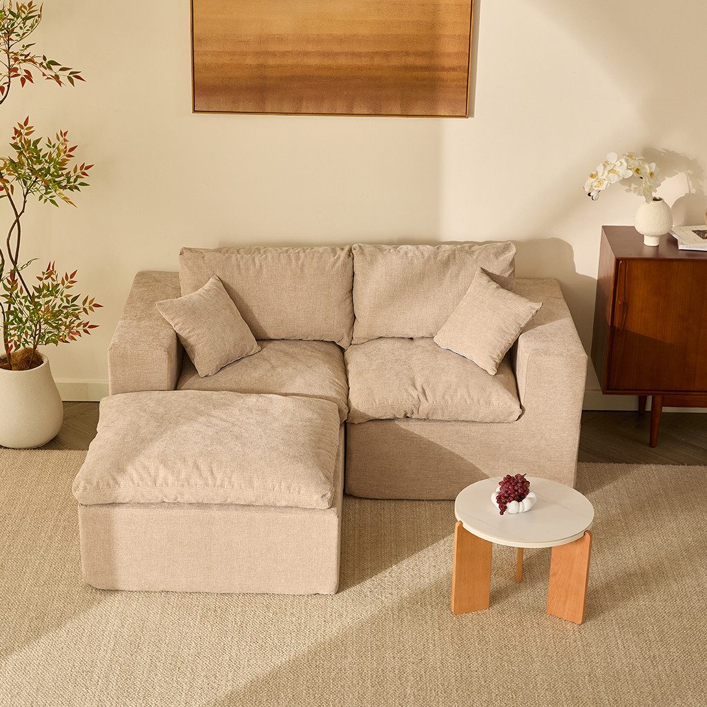 LITBIRD Sofa Ecksofa mit Schlaffunktion, extra tiefe Sitzfläche, Chenille-Bezug, 3 Teile, platzsparendes L-Form Sofa 190 cm, moderne Couch, ohne Montage