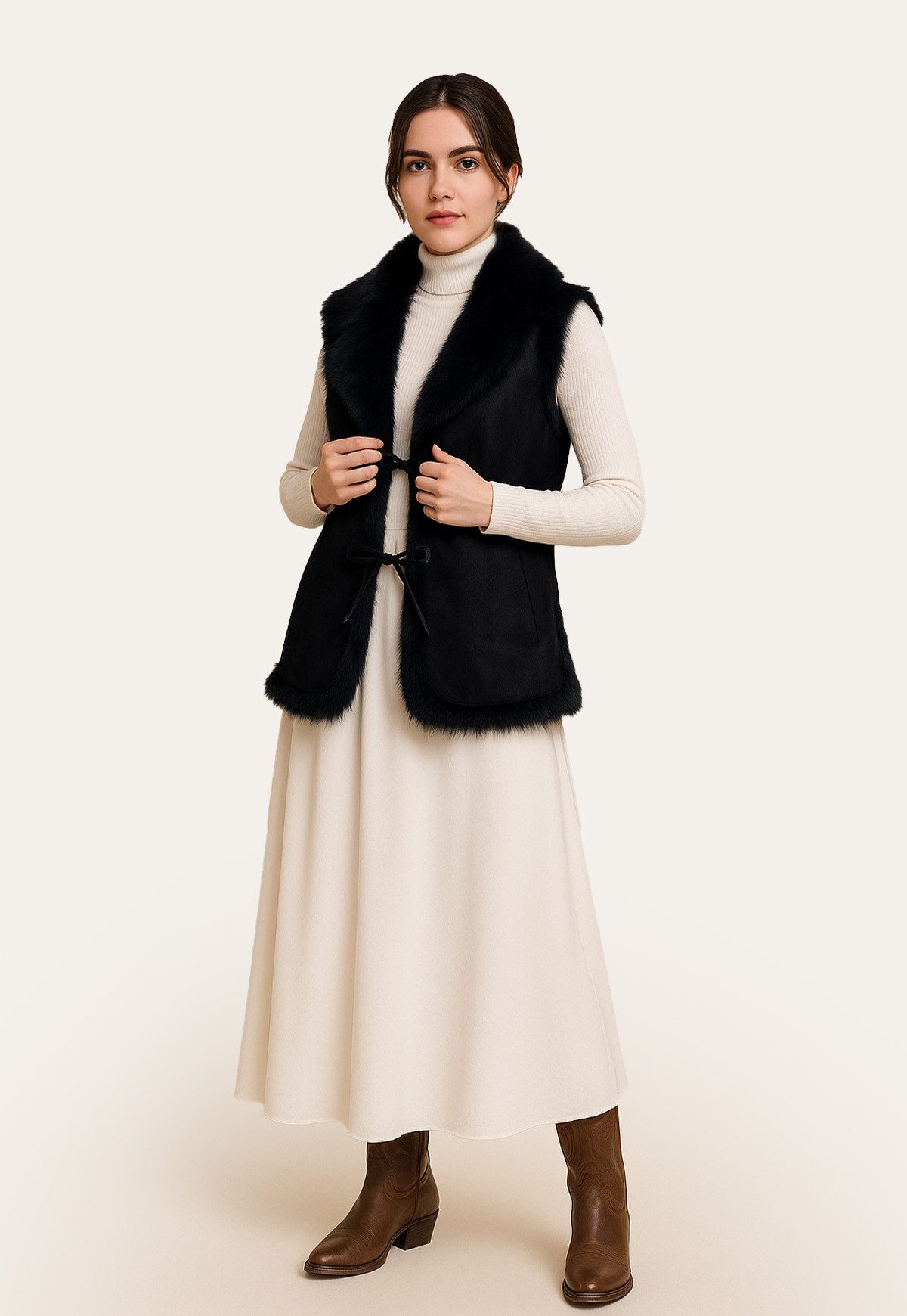 Hollert Fellweste Damen Lammfellweste Chakira Schwarz Lang Echtleder