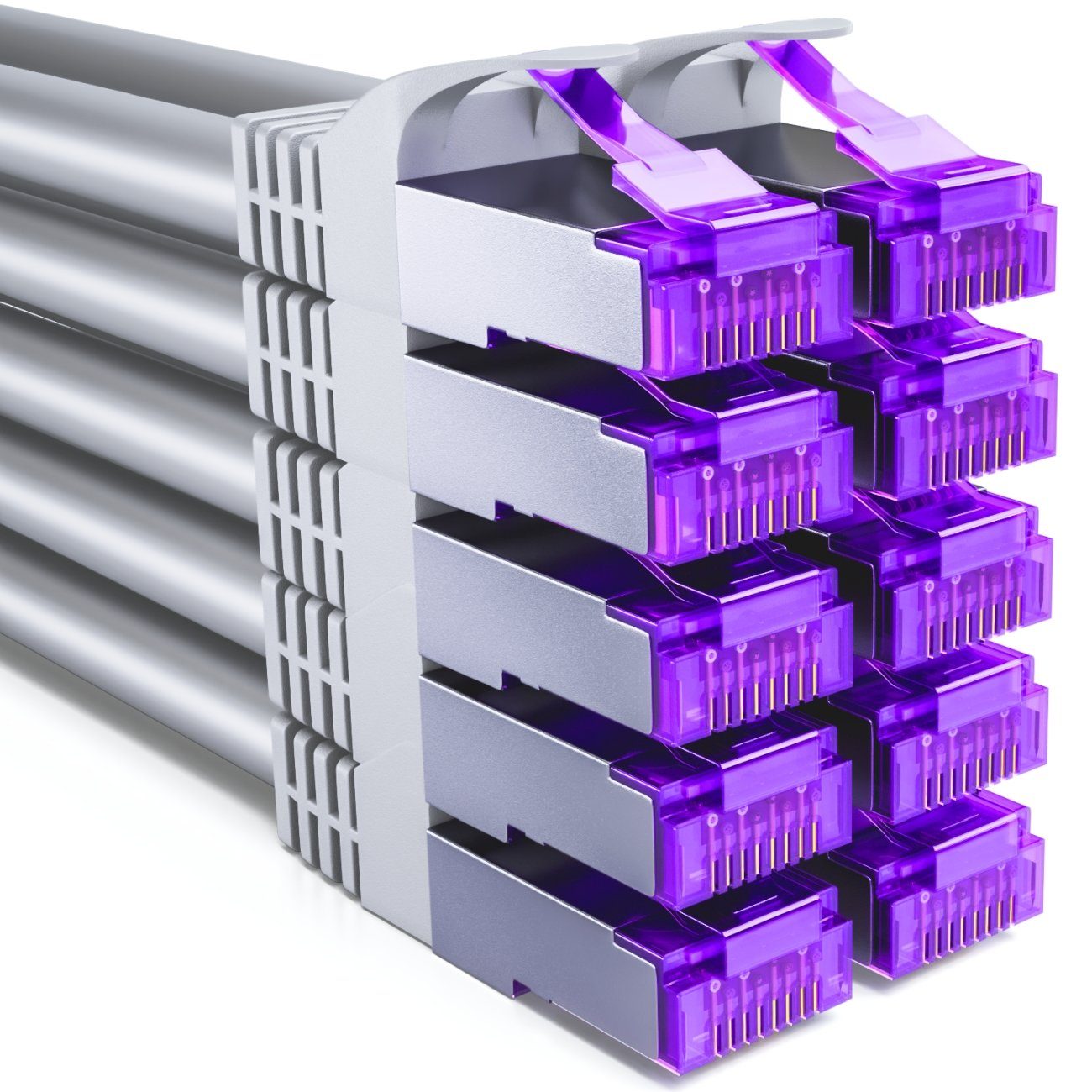 deleyCON 10x 1m RJ45 Patchkabel SFTP Netzwerkkabel mit CAT7 Rohkabel LAN-Kabel