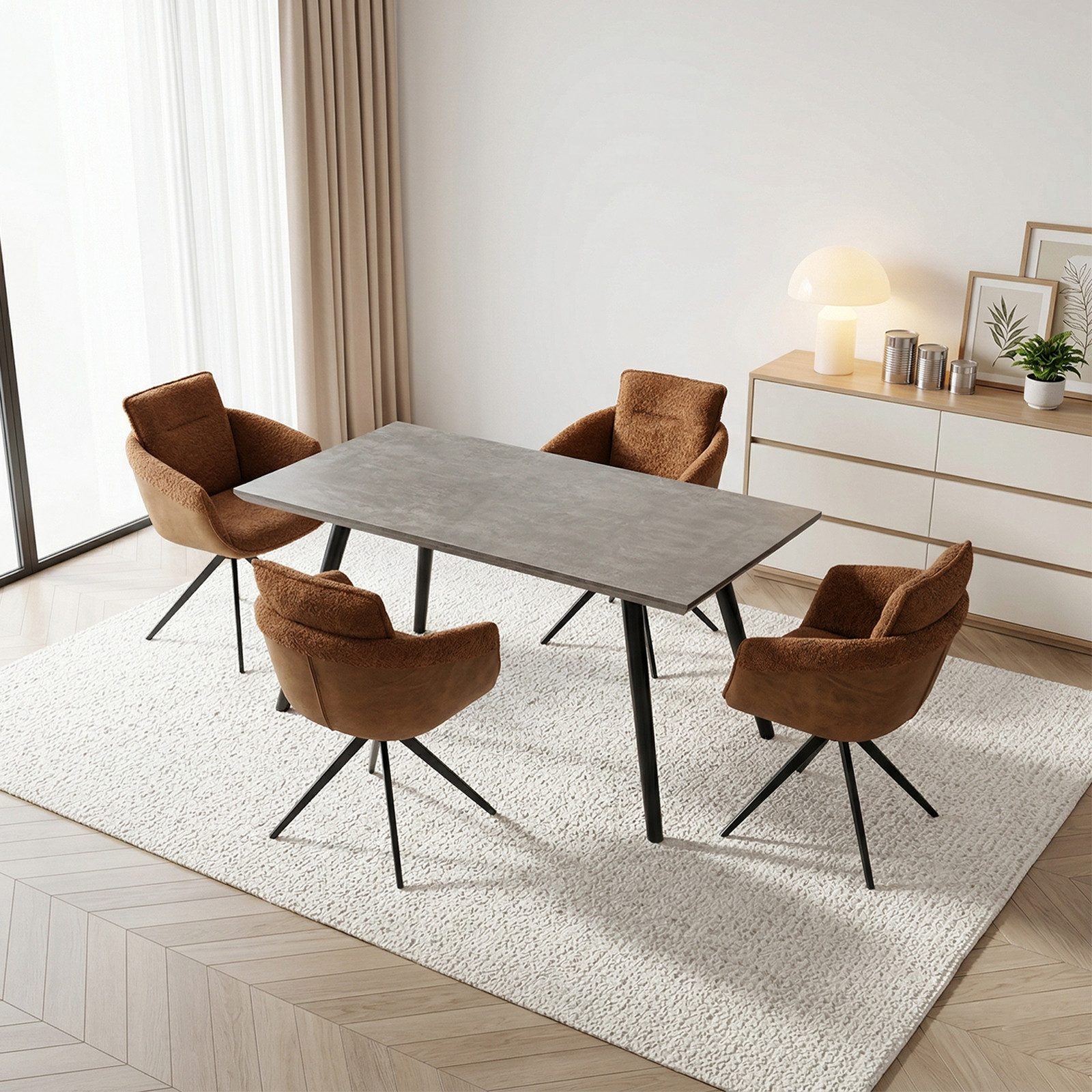 Jiexi Essgruppe Tisch- und Stuhlset, Moderner Esstisch (120×73×76 cm) mit 4 Stühlen