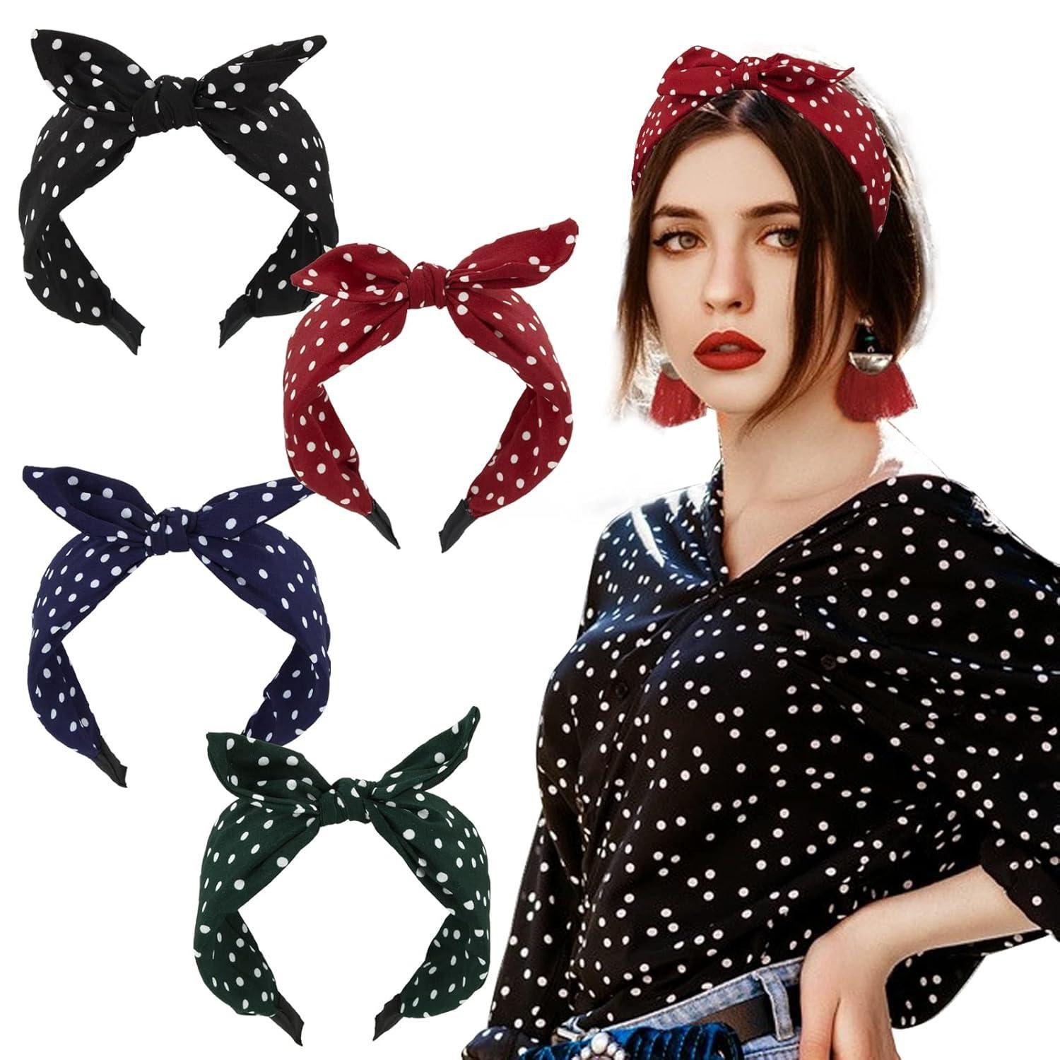 Haarband Haarreifen Damen Punkte Schleife Vintage Haarschmuck