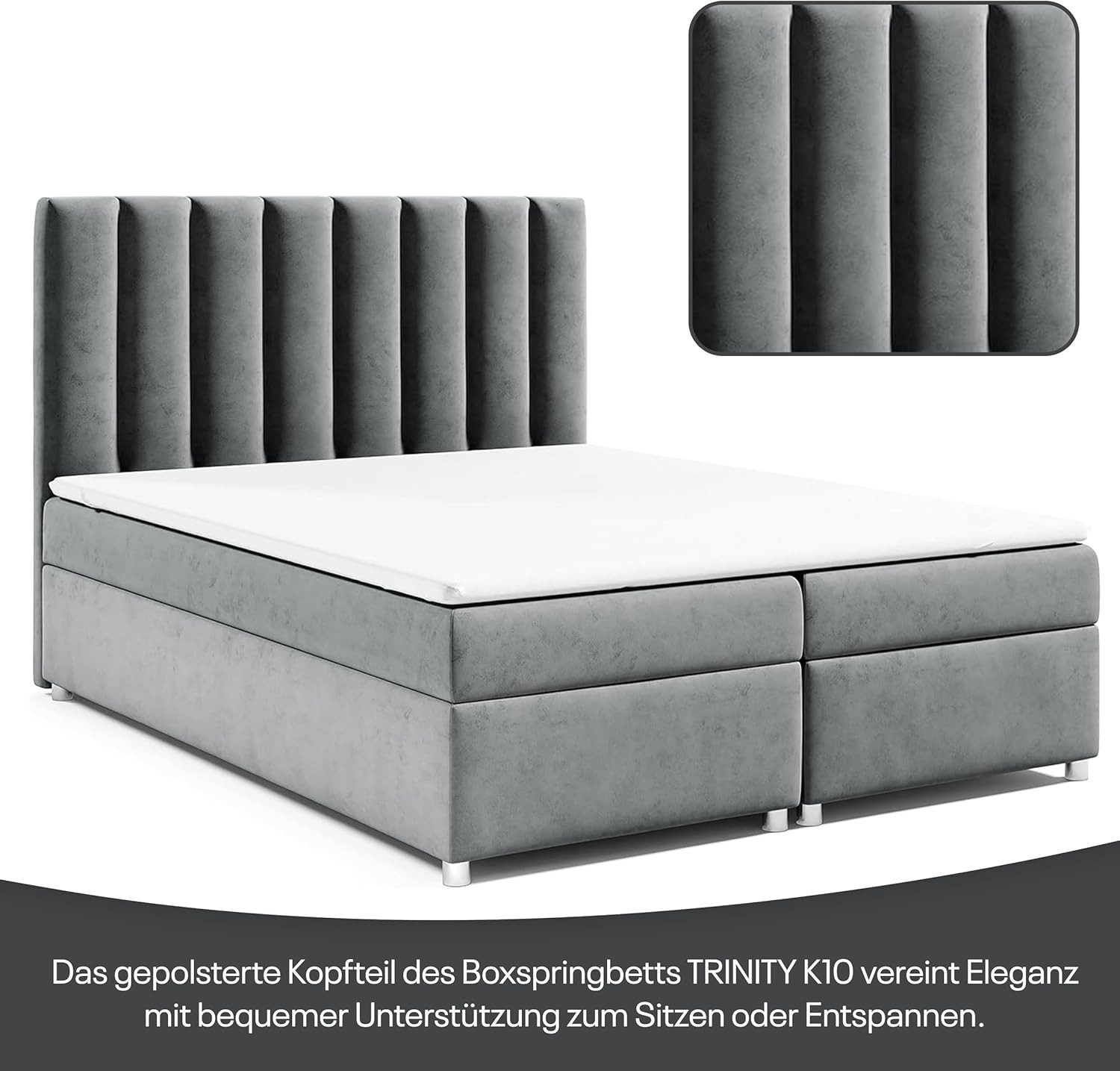 Best for Home Boxspringbett Trinity K-10 mit zwei Bettkasten und Komfort Topper H3 (Bonell-Matratze, gepolstertes Kopfteil, Doppelbett versch. Größen, 140x200 160x200 180x200 200x200 cm), Handwerksqualität, TOP Preis-Leistungs-Verhältnis
