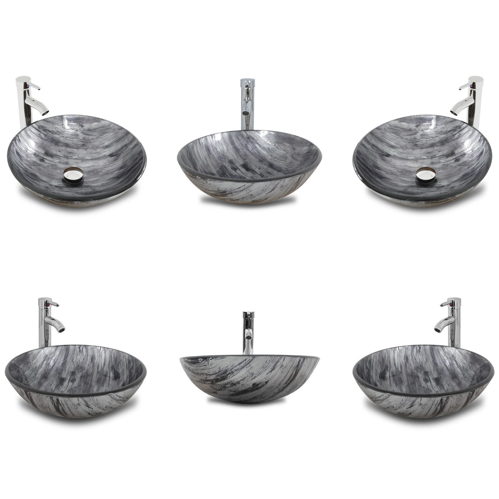 Puluomis Aufsatzwaschbecken Waschbecken Set mit Wasserhahn und Ablaufgarnit günstig online kaufen