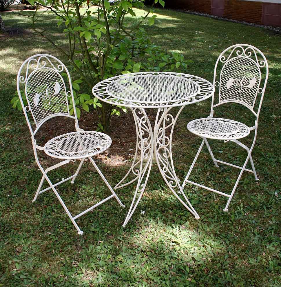 Aubaho Dekoobjekt Garnitur Gartentisch 2 Stühle Eisen Gartenmöbel antik Stil Nostalgie c