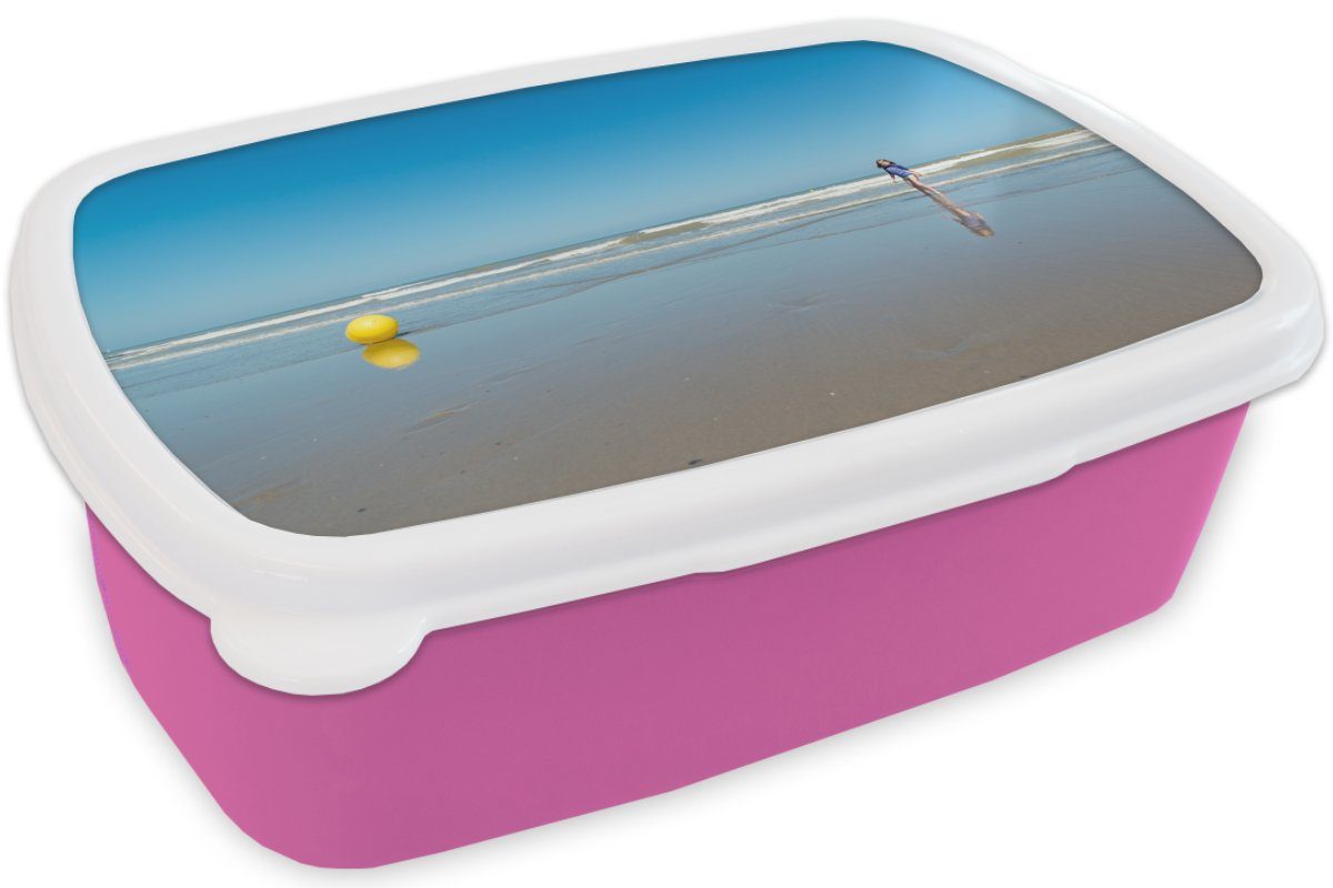 für rosa Brotdose Nordsee Strandball - Gelb, Snackbox, Mädchen, Lunchbox MuchoWow Kunststoff Kunststoff, Kinder, - Brotbox Erwachsene, (2-tlg),