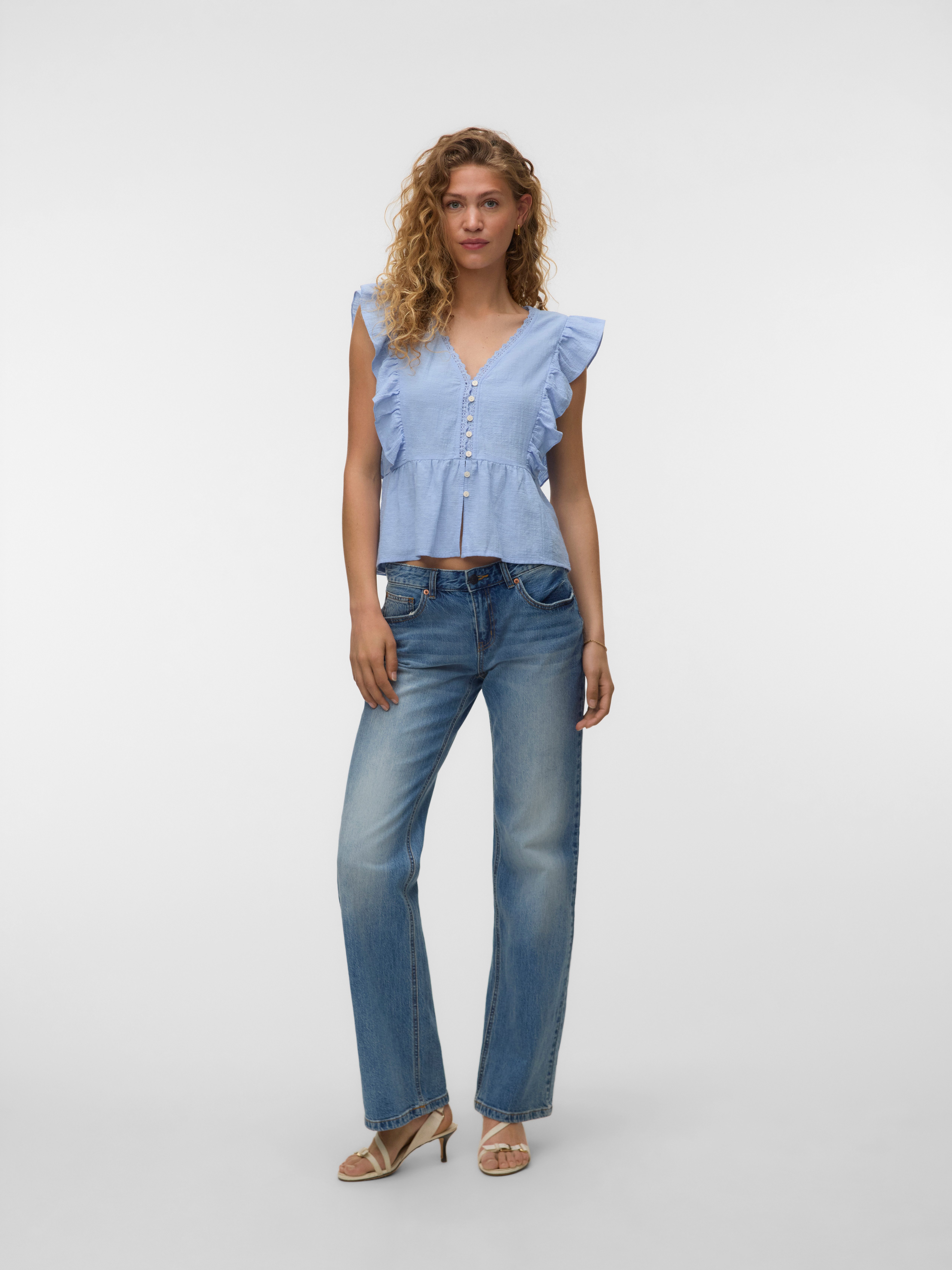 Vero Moda Rüschenbluse VMVIDO SL TAPE TOP WVN Baumwollmischung – Bild 4 von 5