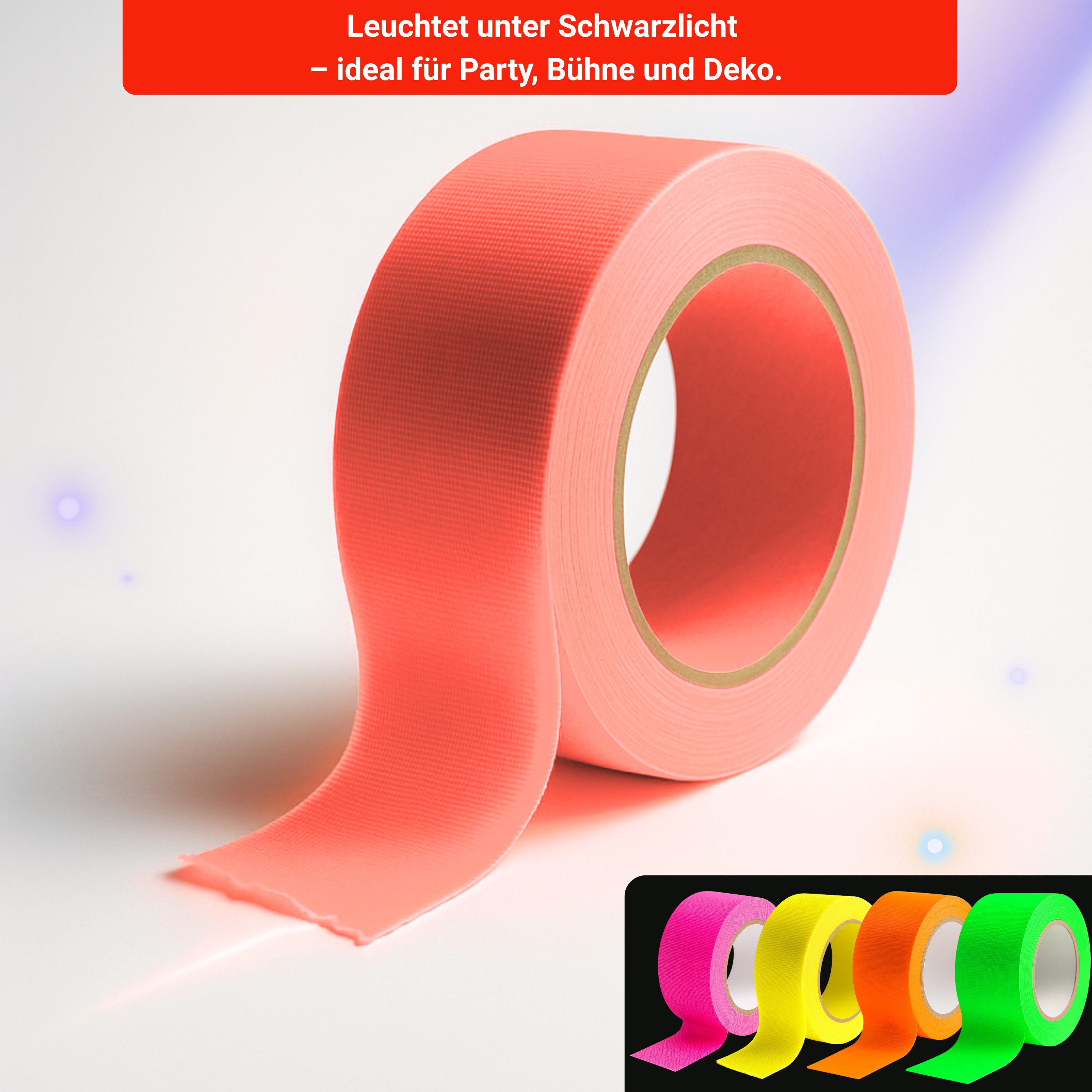 varivendo Klebeband Neon Gewebeband Orange 25m x 19mm - UV-aktiv Klebeband (Rolle, 1-St., Gewebeklebeband) Neon Neonklebeband Klebeband Schwarzlicht