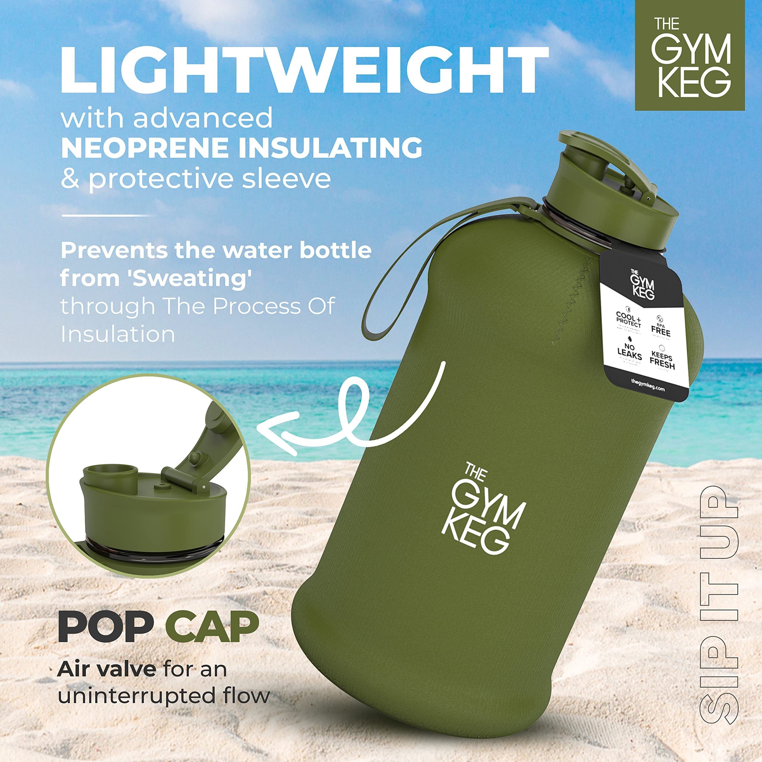 Neoprene Griff, The Green Wiederverwendbar, Gym Liter Gym Trinkflasche 2.2 Cargo 2.2L Sleeve Trinkflasche Keg und mit