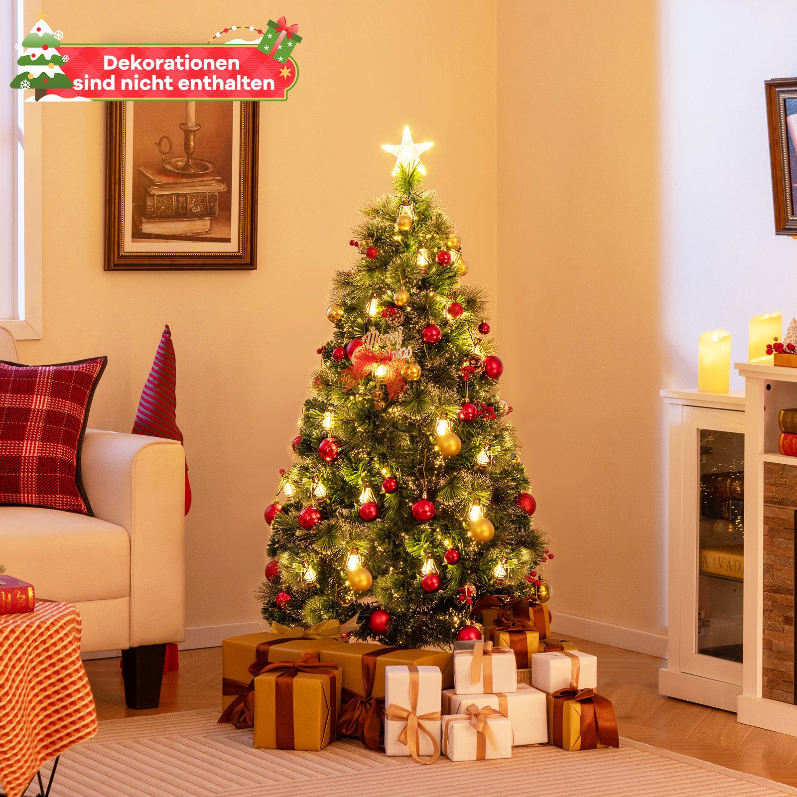 COSTWAY Künstlicher Weihnachtsbaum, 150cm, 170 Spitzen, 49 LEDs, 8 Modi