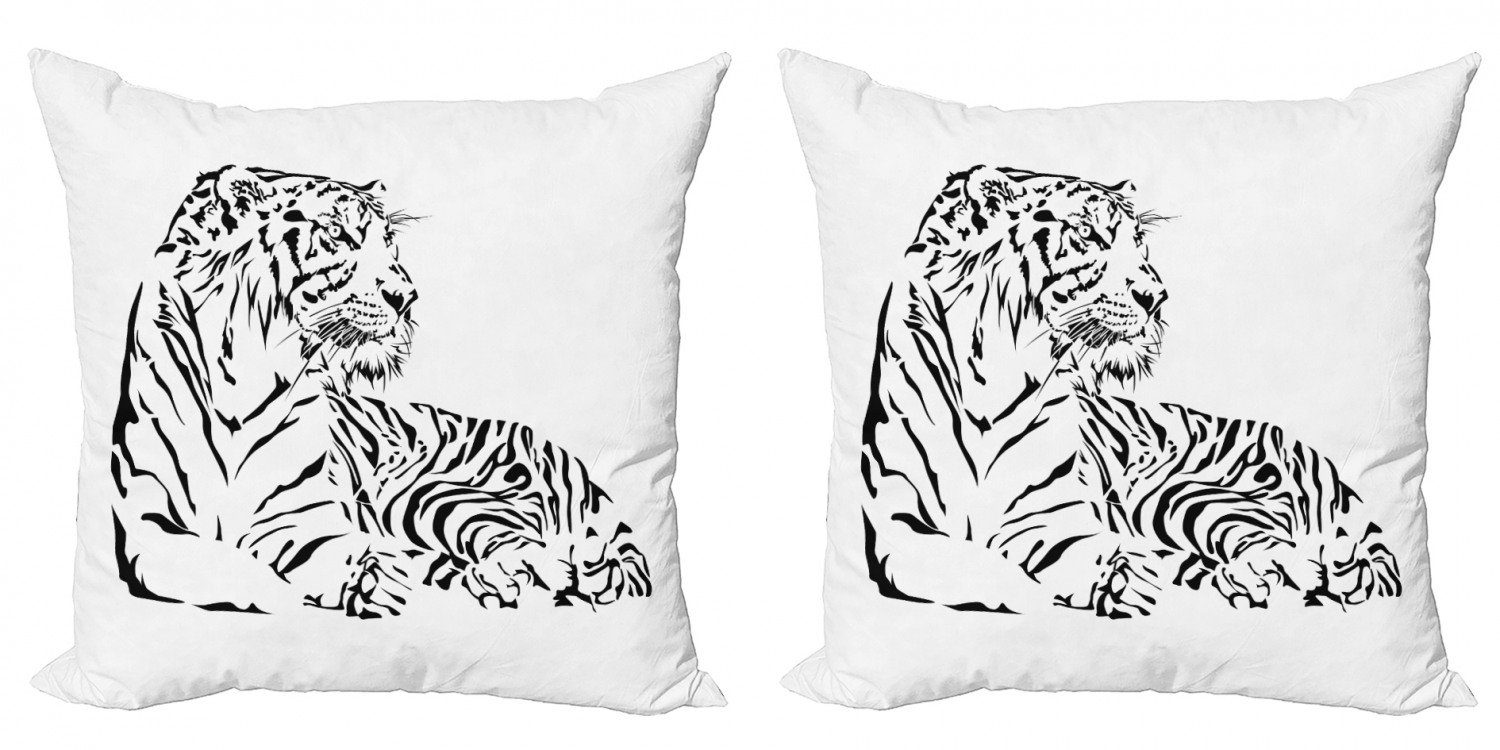 Kissenbezüge Modern Accent Doppelseitiger Digitaldruck, Abakuhaus (2 Stück), weißer Tiger Safari Tier Sitzen