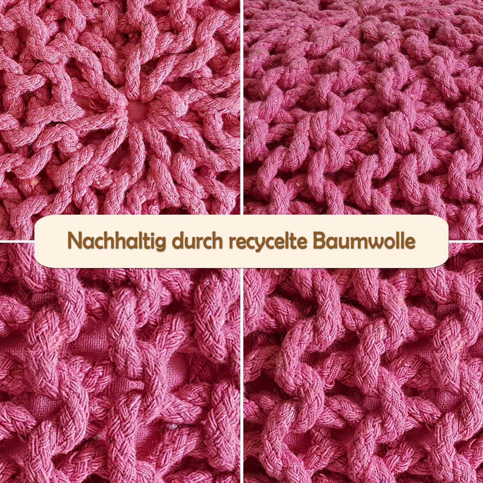 Amagohome Sitzhocker Strickhocker XXL Pouf Ø55 H37cm Bodenkissen Sitzpouf Baumwolle recycel – Bild 4 von 5