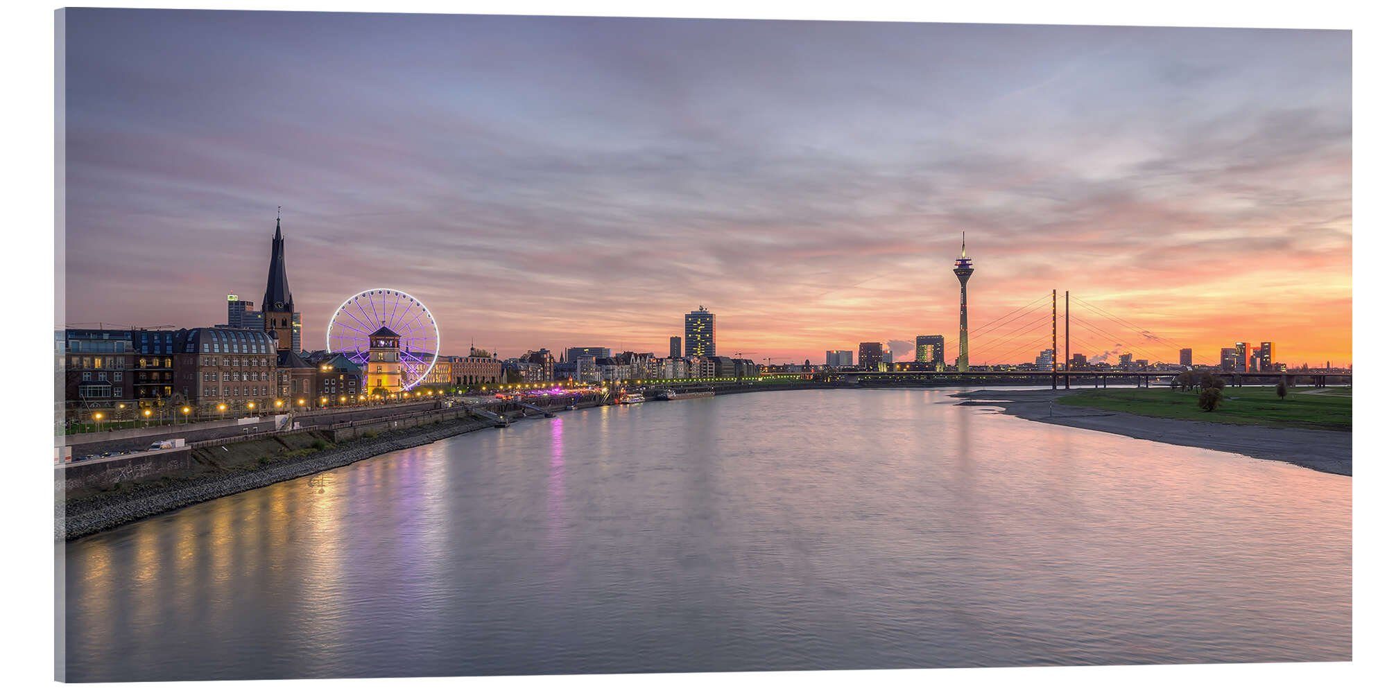 Posterlounge Wandbild Düsseldorf Skyline bei feuerrotem Sonnenuntergang, Michael Valjak, erhältlich als Poster, Leinwandbild, Wandsticker oder Acrylglasbild