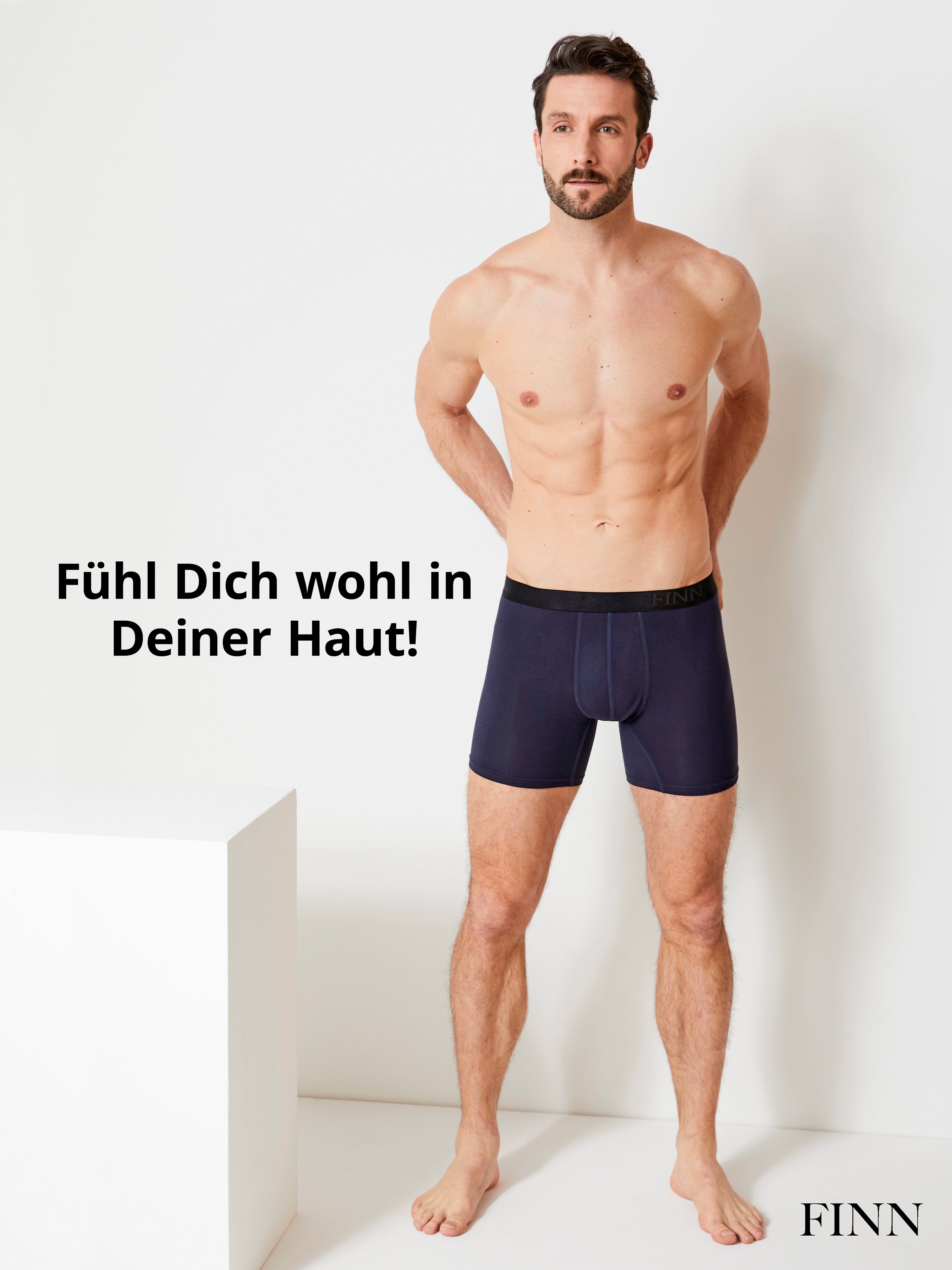 Boxershorts Bund mit 3er Boxershorts weicher extra Prägung FINN Blau Design Micro-Modal Herren Stoff, Pack feiner