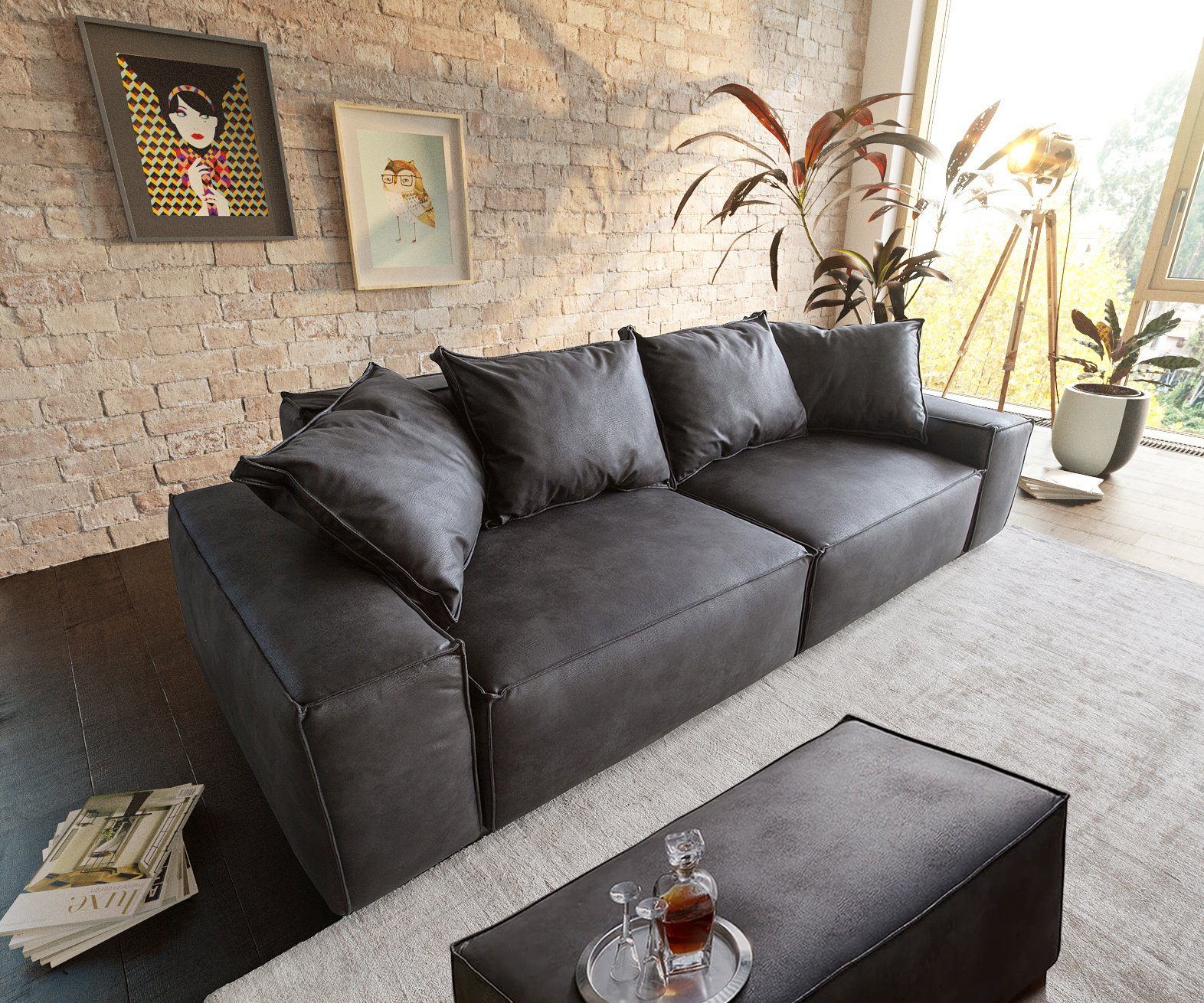 Delife Big Sofa Sirpio L Anthrazit 250x105 Cm Kedernaht Vintage Mit Hocker Online Kaufen Otto
