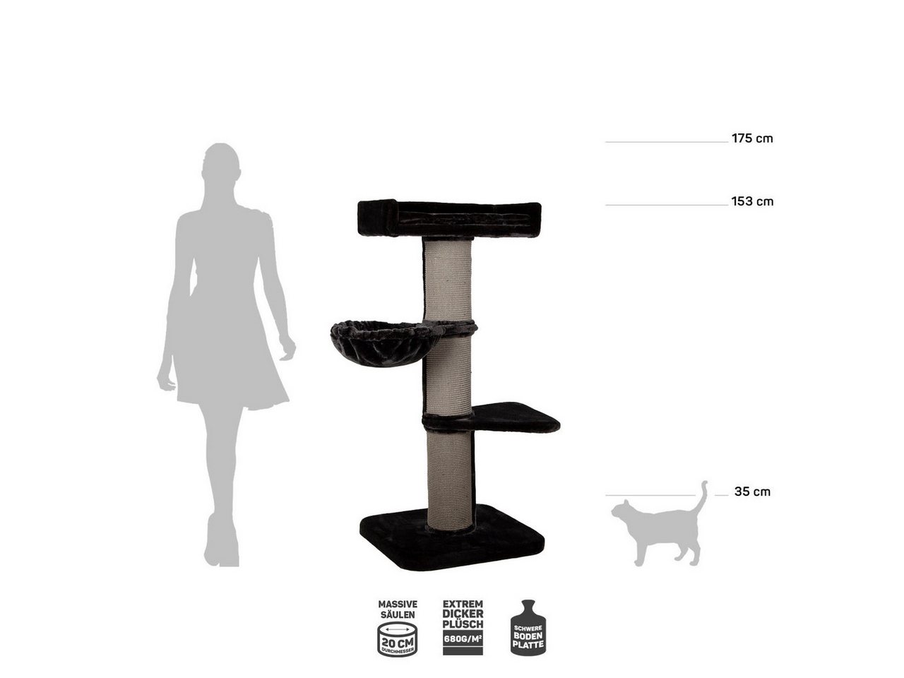 Thumbnail - Canadian Cat Company Kratzbaum Waterton, Kratzbaum für große Katzen, 153 cm, anthrazit/beige