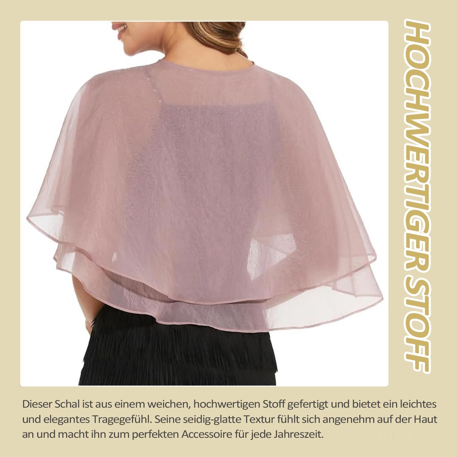 Refttenw Bolero Damen Festlich Doppellagiger Chiffon Bolero Stola Brautjacke Poncho (1-tlg) Bolerojacken mit Perlenknoten - Leicht Luftig