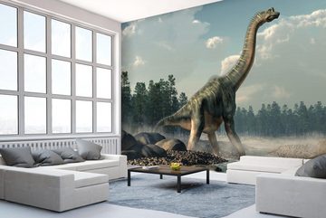 wandmotiv24 Fototapete Brachiosaurus Dino im Wasser, glatt, Wandtapete, Motivtapete, matt, Vliestapete
