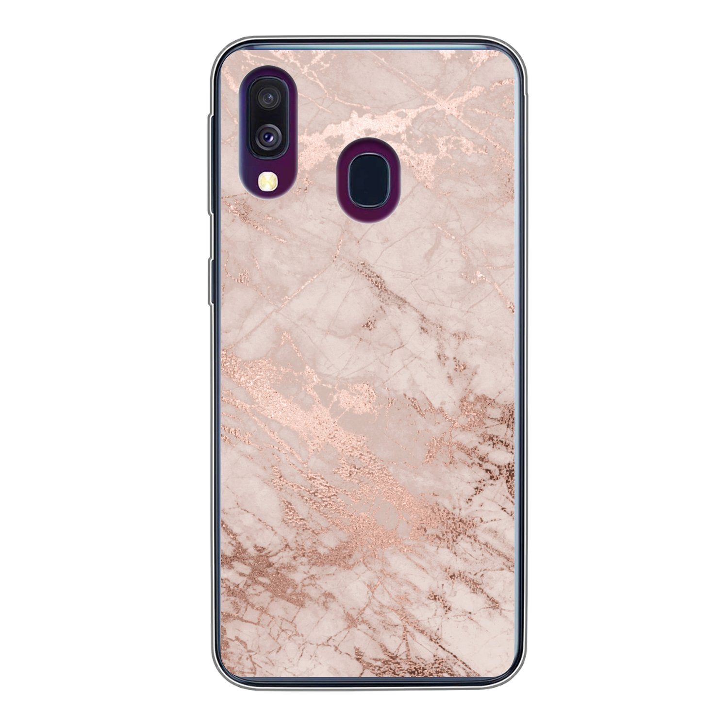MuchoWow Handyhülle für Samsung Galaxy A40 Marmor - Rosa - Luxus - Marmoroptik - Glitzer -, Smartphone-Bumper, Print, Handy Schutzhülle Dünn