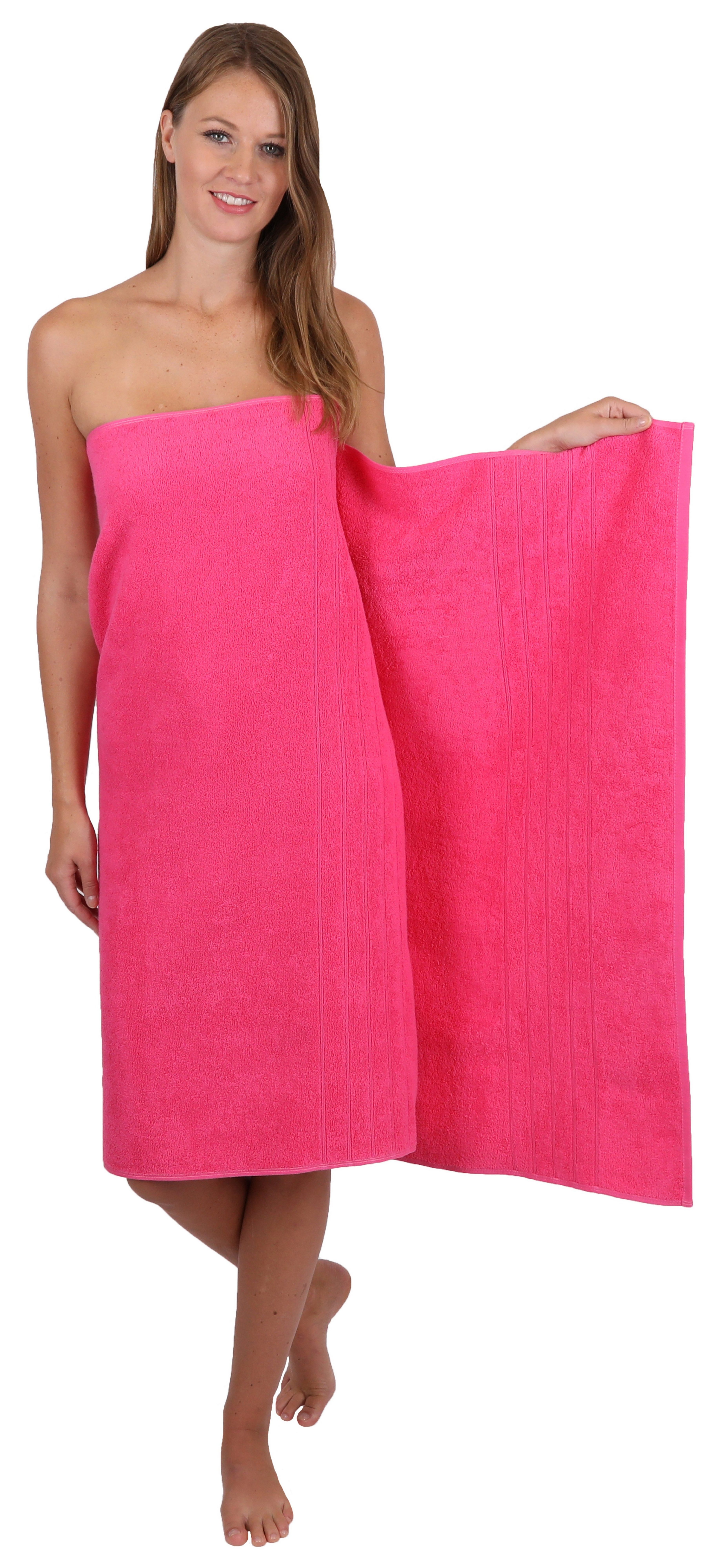 Badetücher Handtuch Handtücher 2 2 Seiftücher Baumwolle, Set Deluxe (8-tlg) weiß Fuchsia, 100% 2 8-TLG. Baumwolle 2 100% und Duschtücher Handtuch-Set Betz Farbe