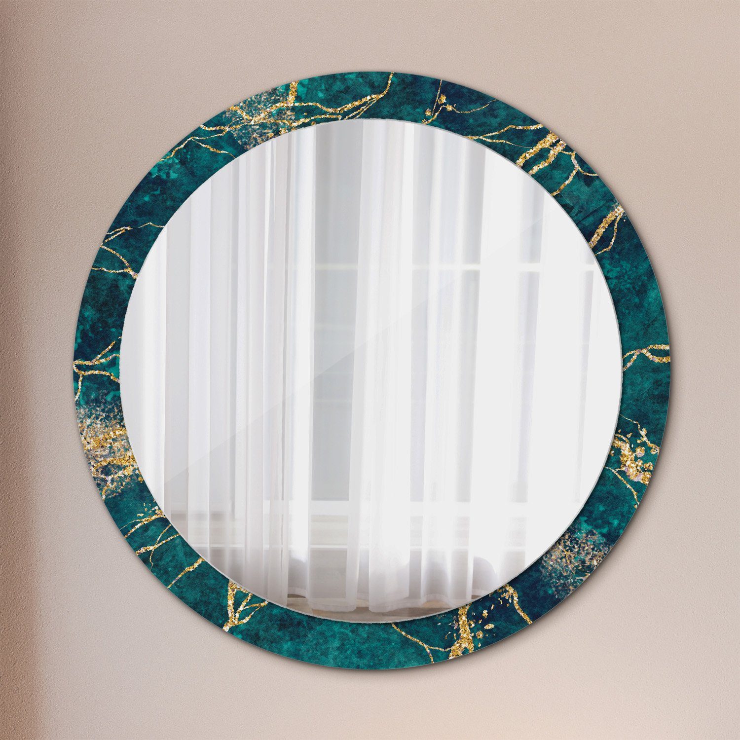 Tulup Kosmetikspiegel Dekospiegel Hängespiegel Wandspiegel Spiegel mit Aufdruck Rund: Ø90cm Malachit Grün Marmor