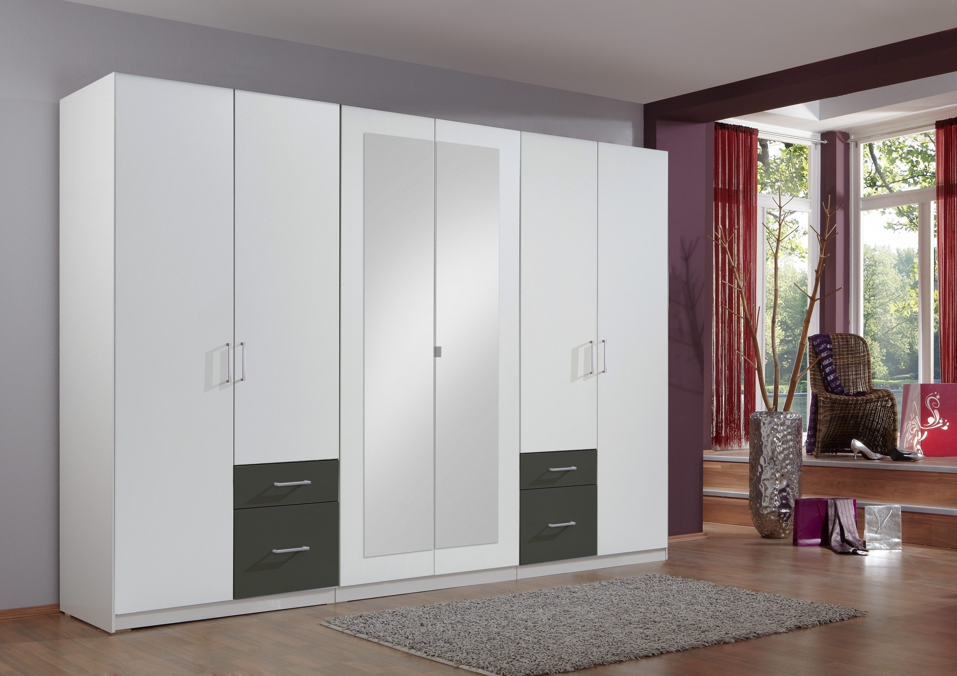 freiraum Drehtürenschrank Freiburg in WEISS + GRAPHIT - 270x208x58cm (BxHxT)