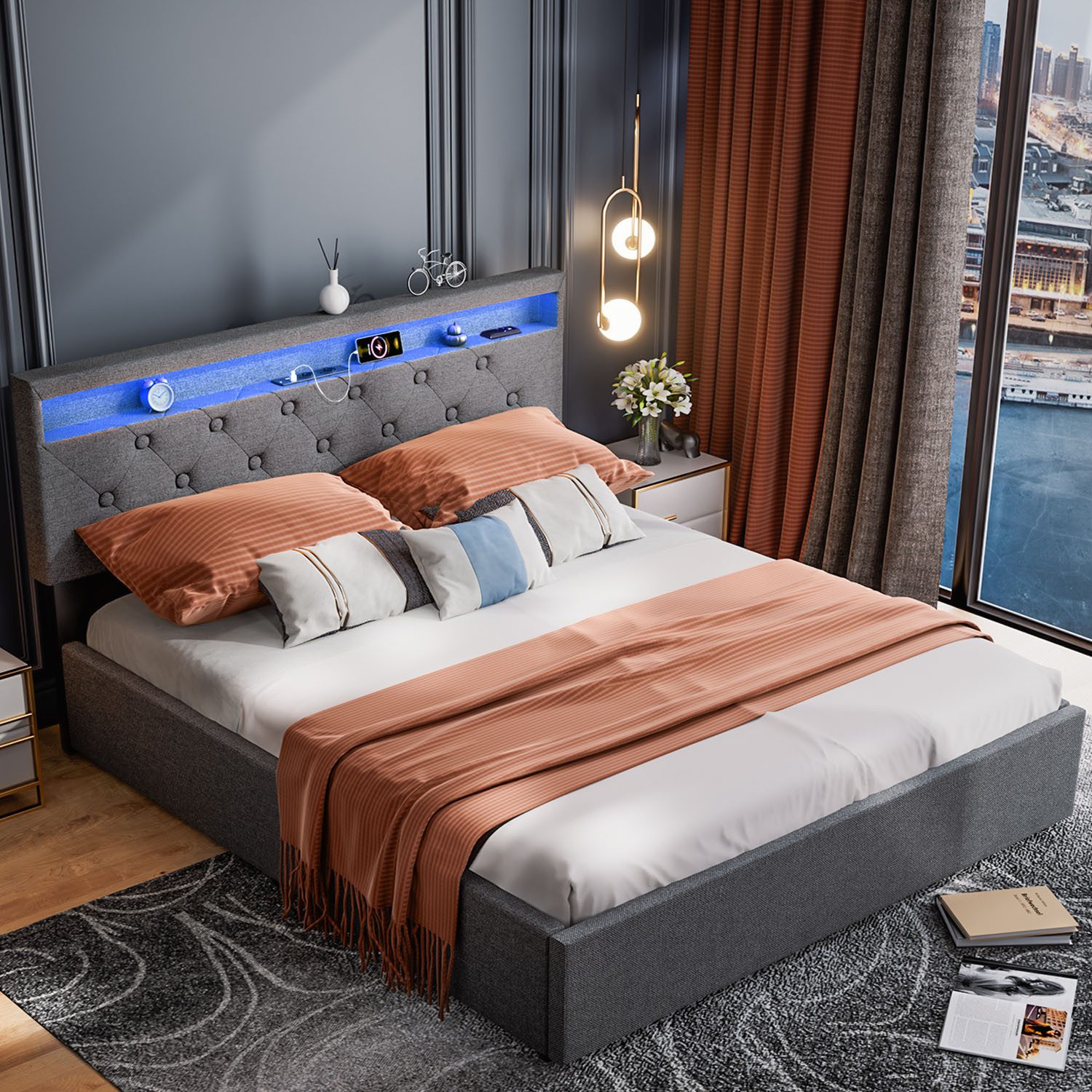 oyajia Polsterbett Doppelbett mit LED Licht günstig online kaufen