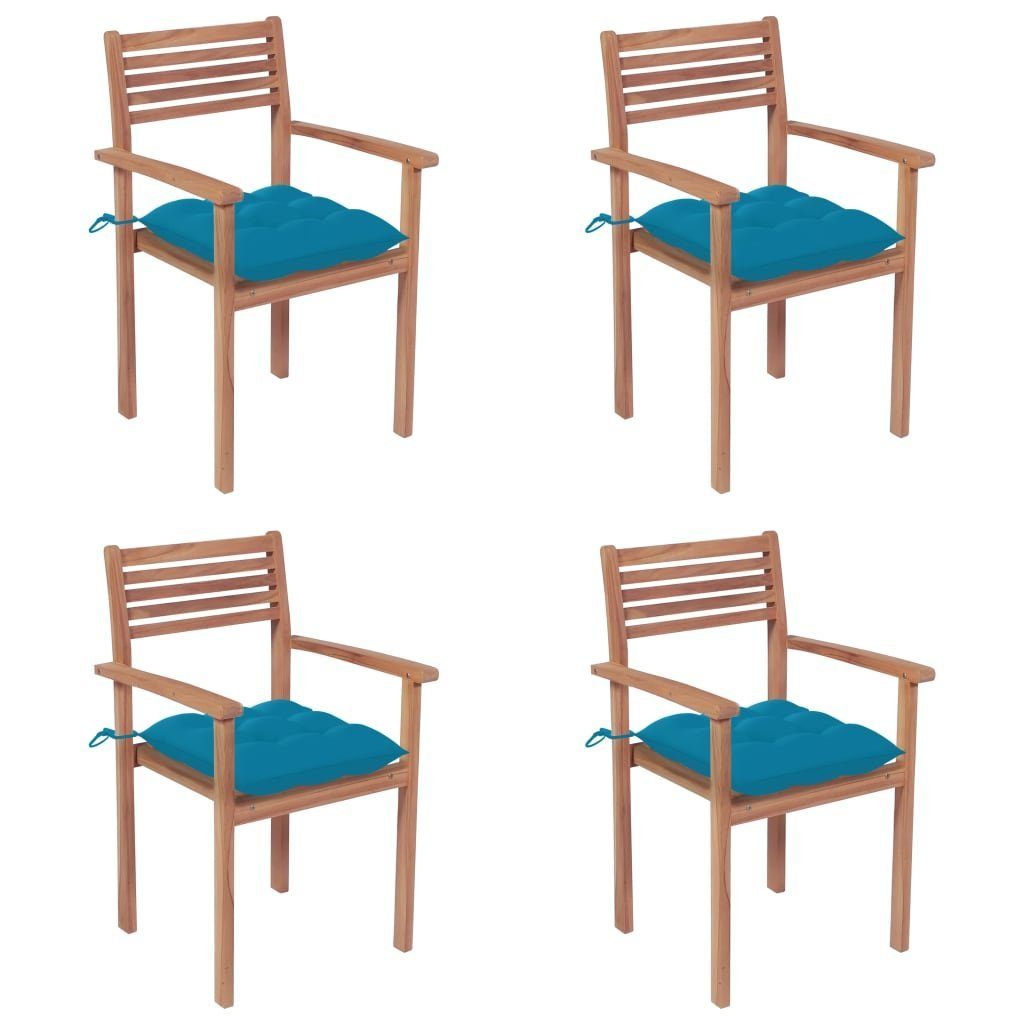 furnicato Gartenstuhl Gartenstühle 4 Stk. mit Hellblauen Kissen Massivholz Teak | Stühle