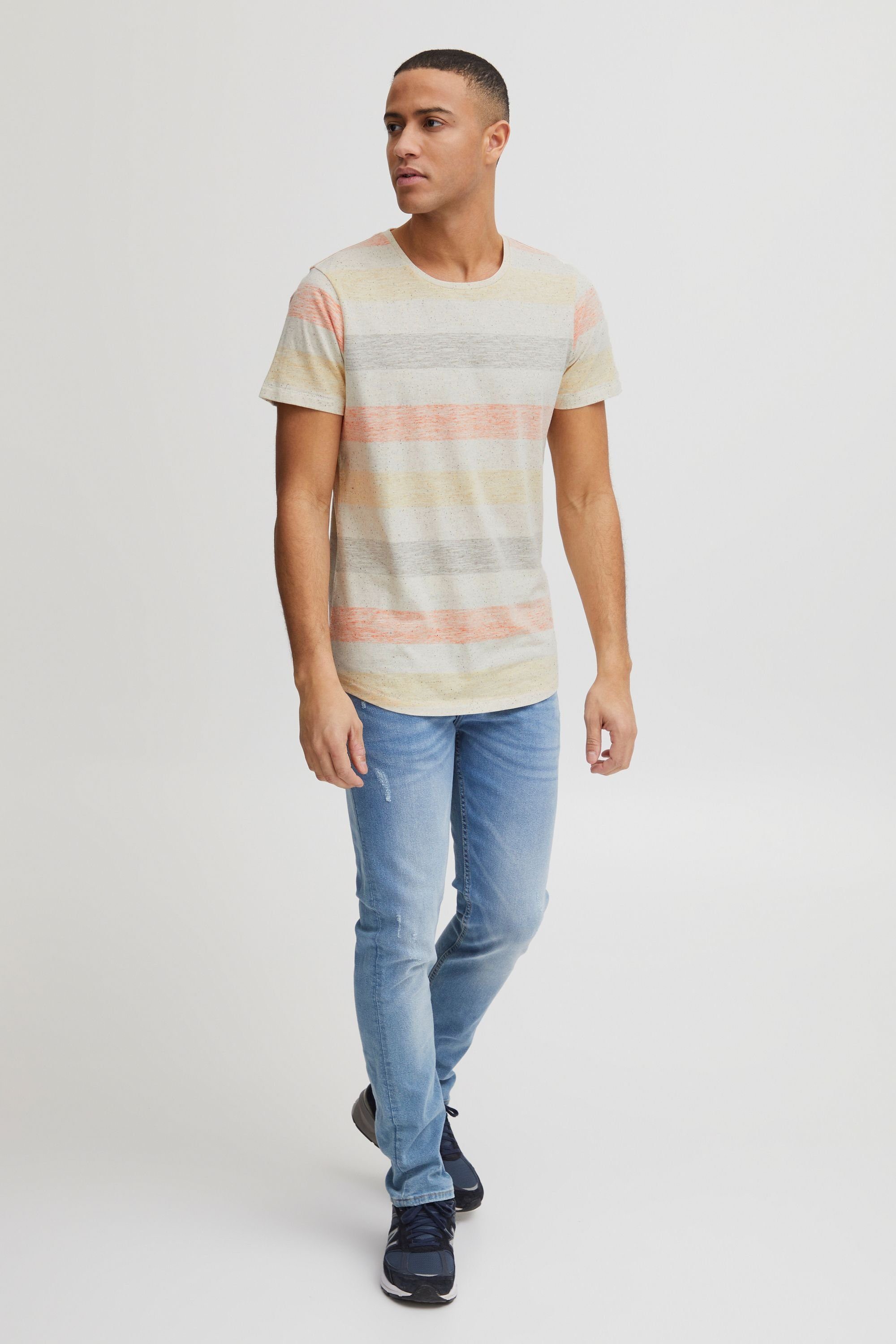 Blend Rundhalsshirt BHEfkin (1-tlg) Kurzarmshirt mit Inside-Out Print in Streifenoptik