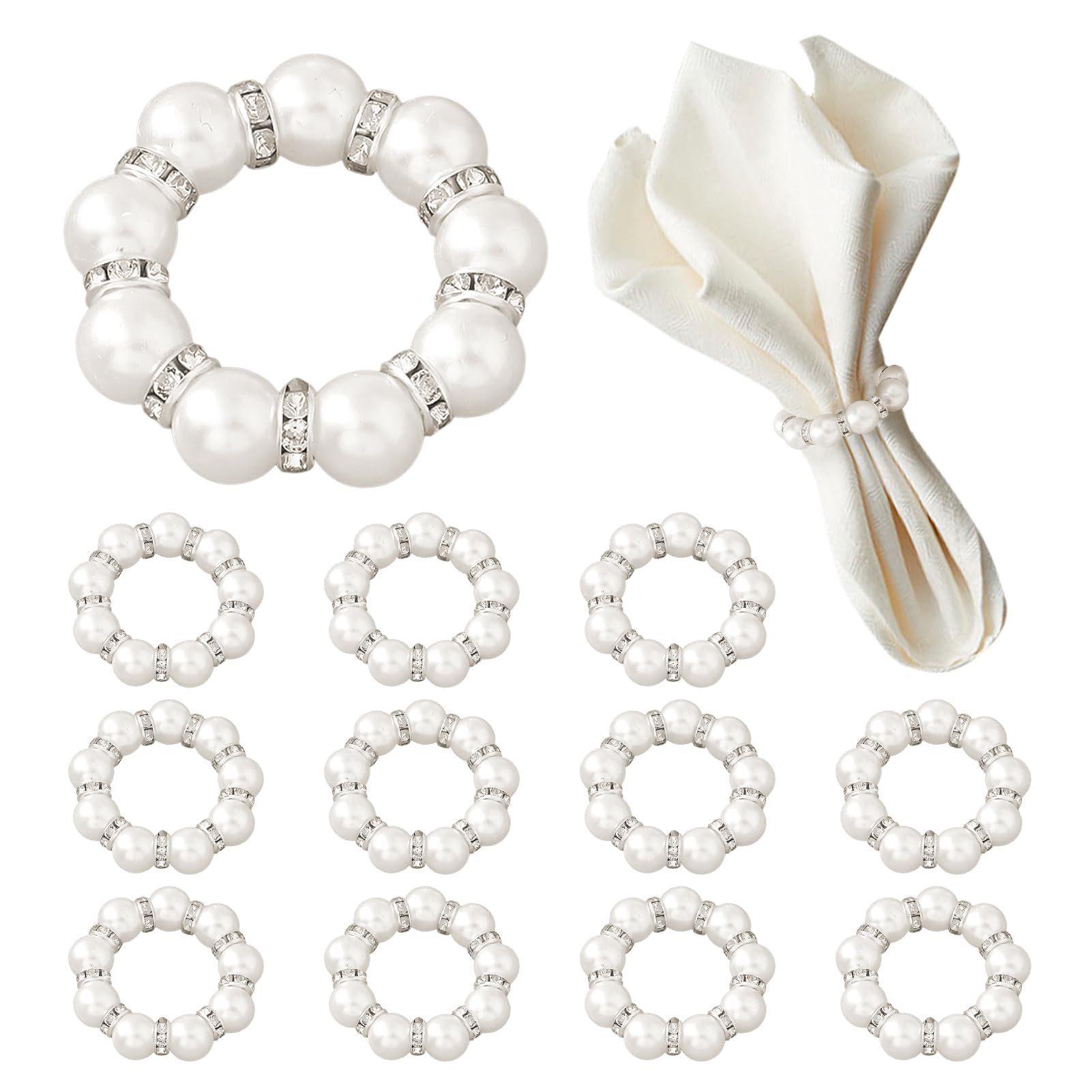 Coonoor Serviettenring 12er Set Elegante Strass-Perlen Serviettenringe mit Imitationsperlen, (12-tlg), Serviettenhalter für Hochzeiten, Partys & edle Tischdekoration