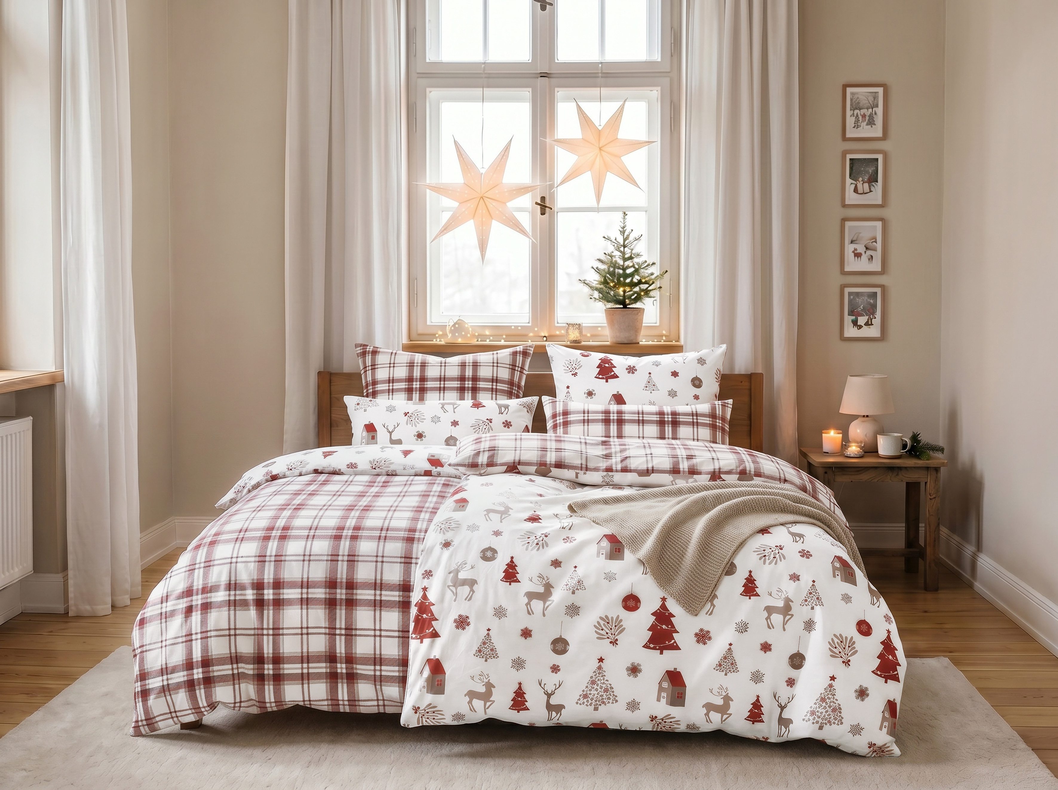 OTTO home Bettwäsche Mikkel, Linon, 2 teilig, Bettwäsche ab Gr. 135x200 cm,100% Baumwolle, Weihnachten