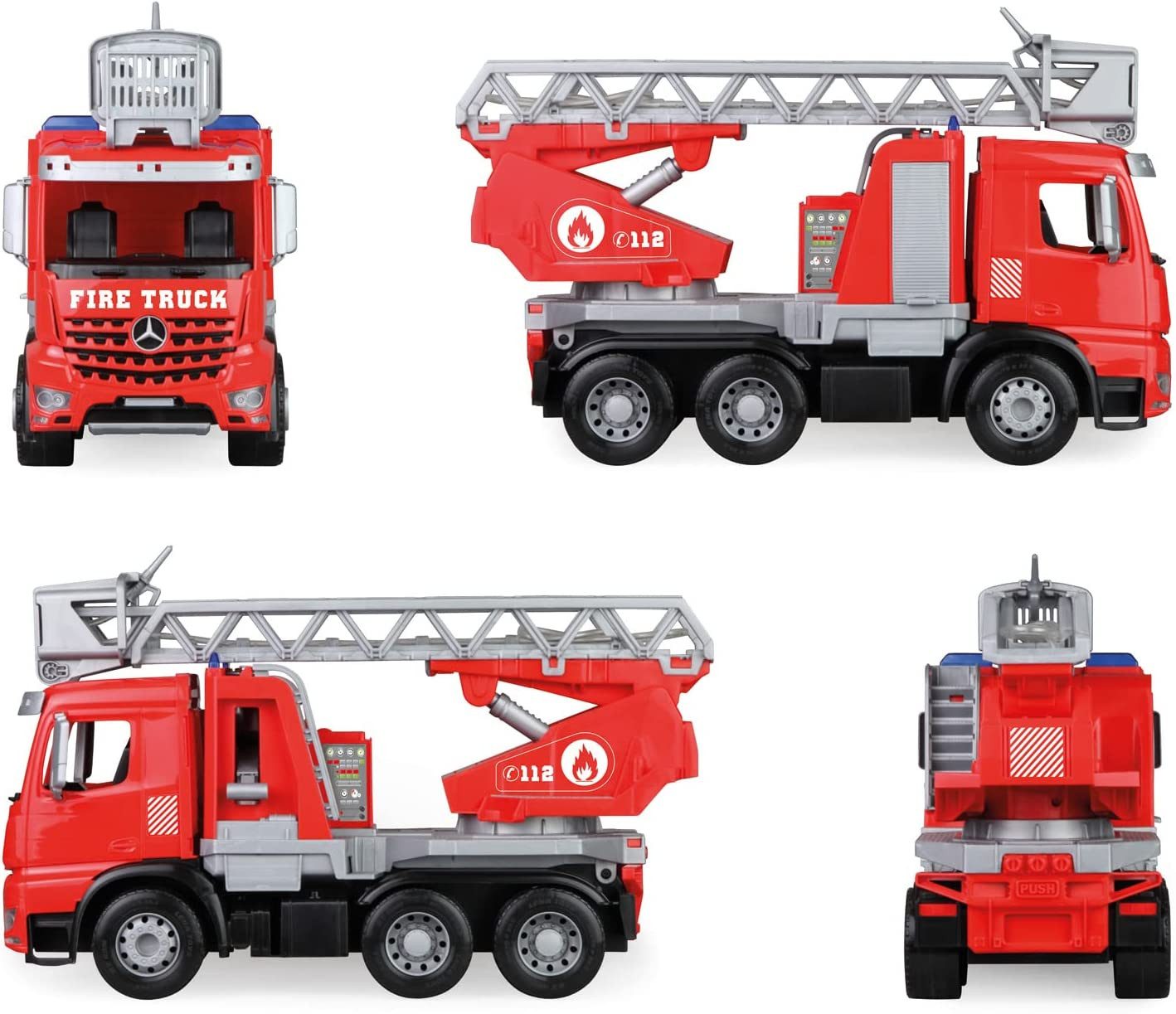 Lena® Spielzeug-Auto Worxx Feuerwehrauto - Mercedes-Benz Arocs (49cm), mit ausfahrbarer Leiter, Wassertank und funktionierender Wasserpritze