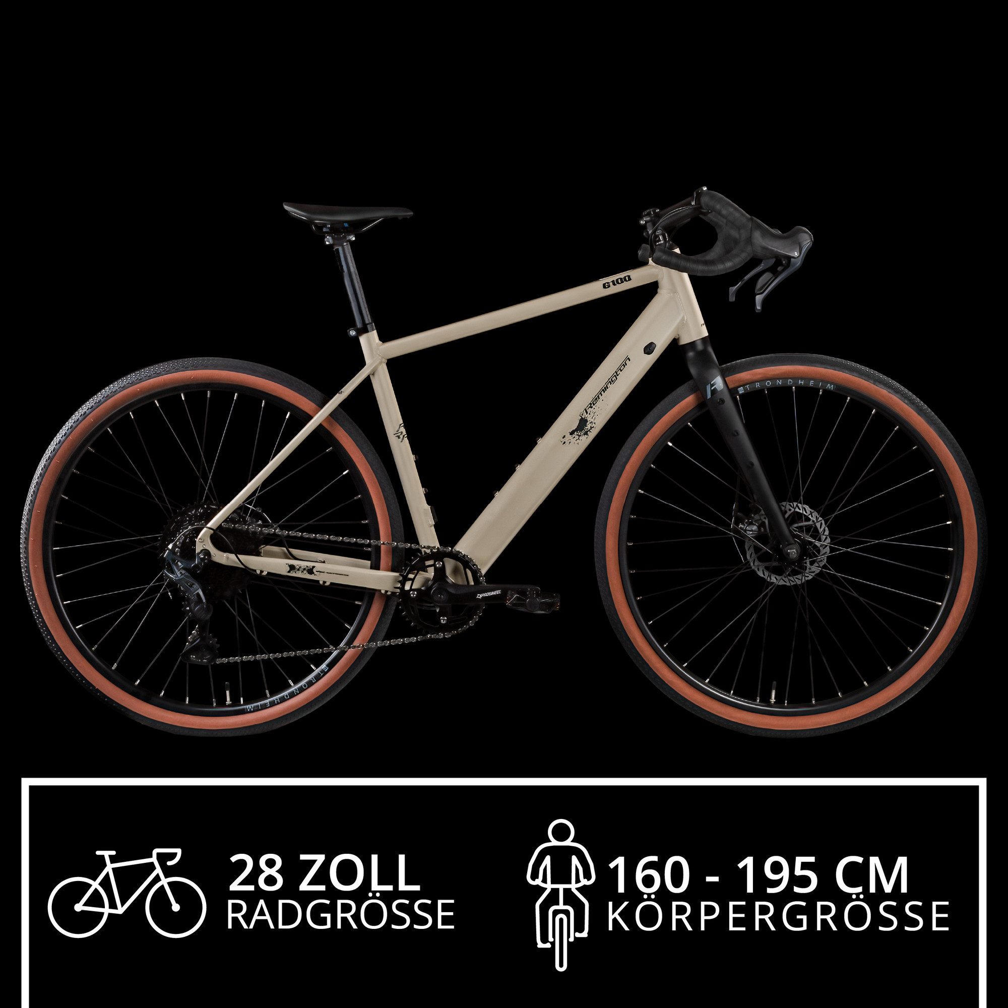 Remington E-Bike Gravel Bike G100, 10 Gang Microshift Sword Schaltwerk, Kettenschaltung, Heckmotor, 360 Wh, E Bike Gravelbike 28" Pedelec 360 Wh Elektrofahrrad Fahrrad